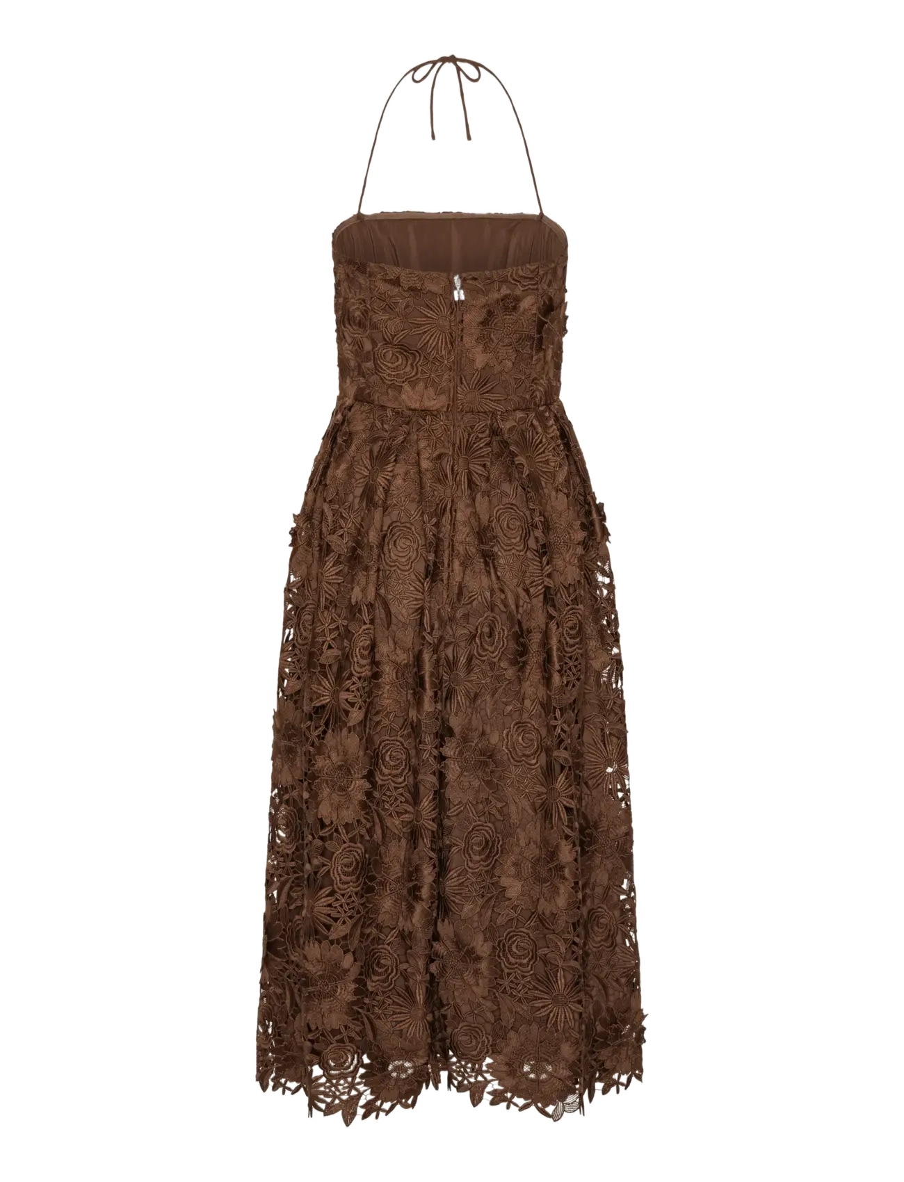 ROTATE - 3D LACE FLARED MIDI DRESS - sukienki koronkowe - potting soil - 2