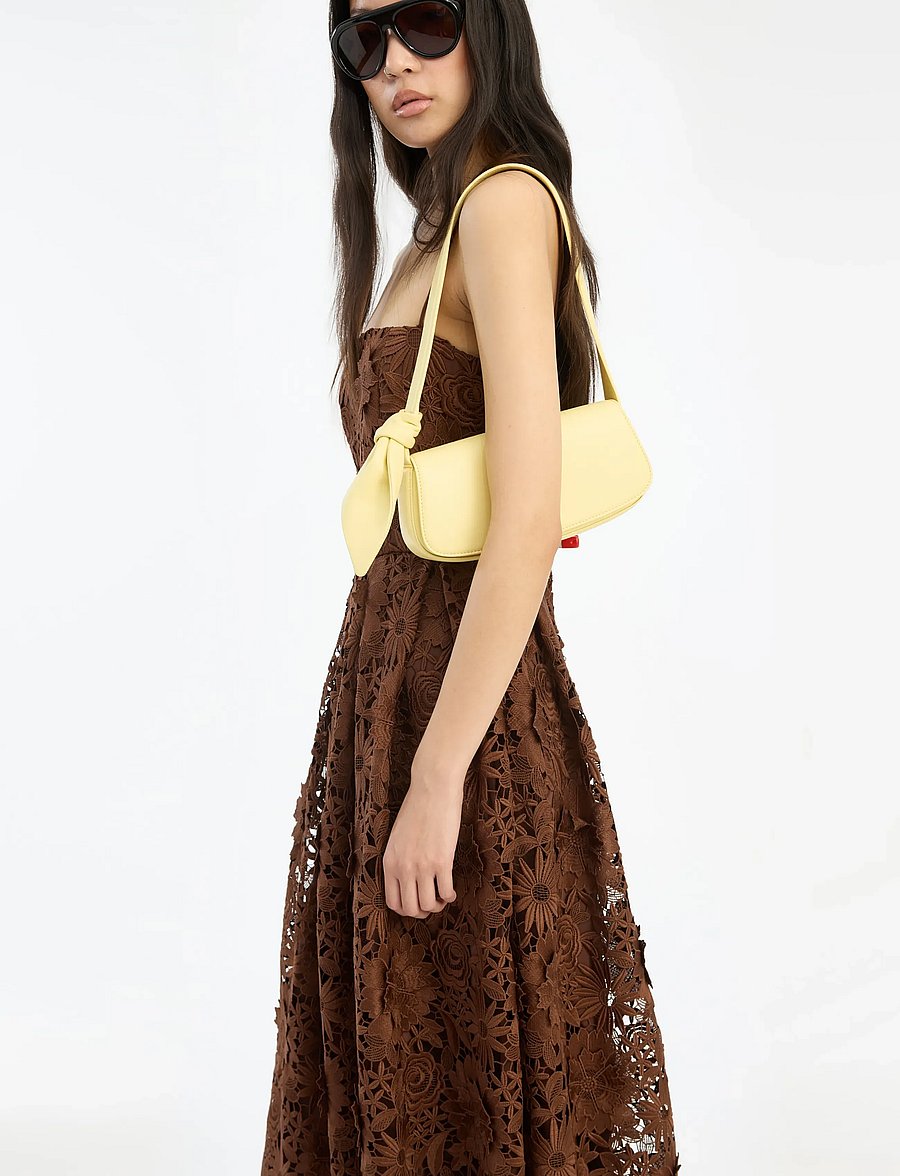 ROTATE - 3D LACE FLARED MIDI DRESS - sukienki koronkowe - potting soil - 3