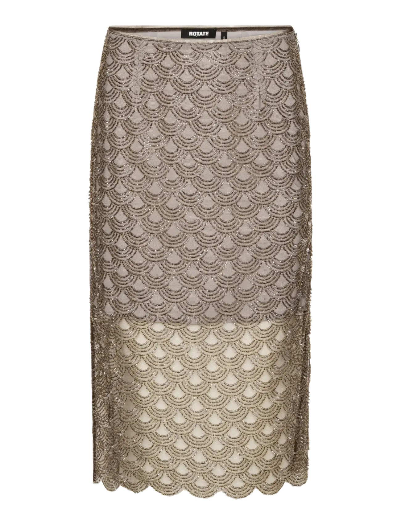 ROTATE Scallop Pailletten Midi Rock Grau - 34 - Damen
