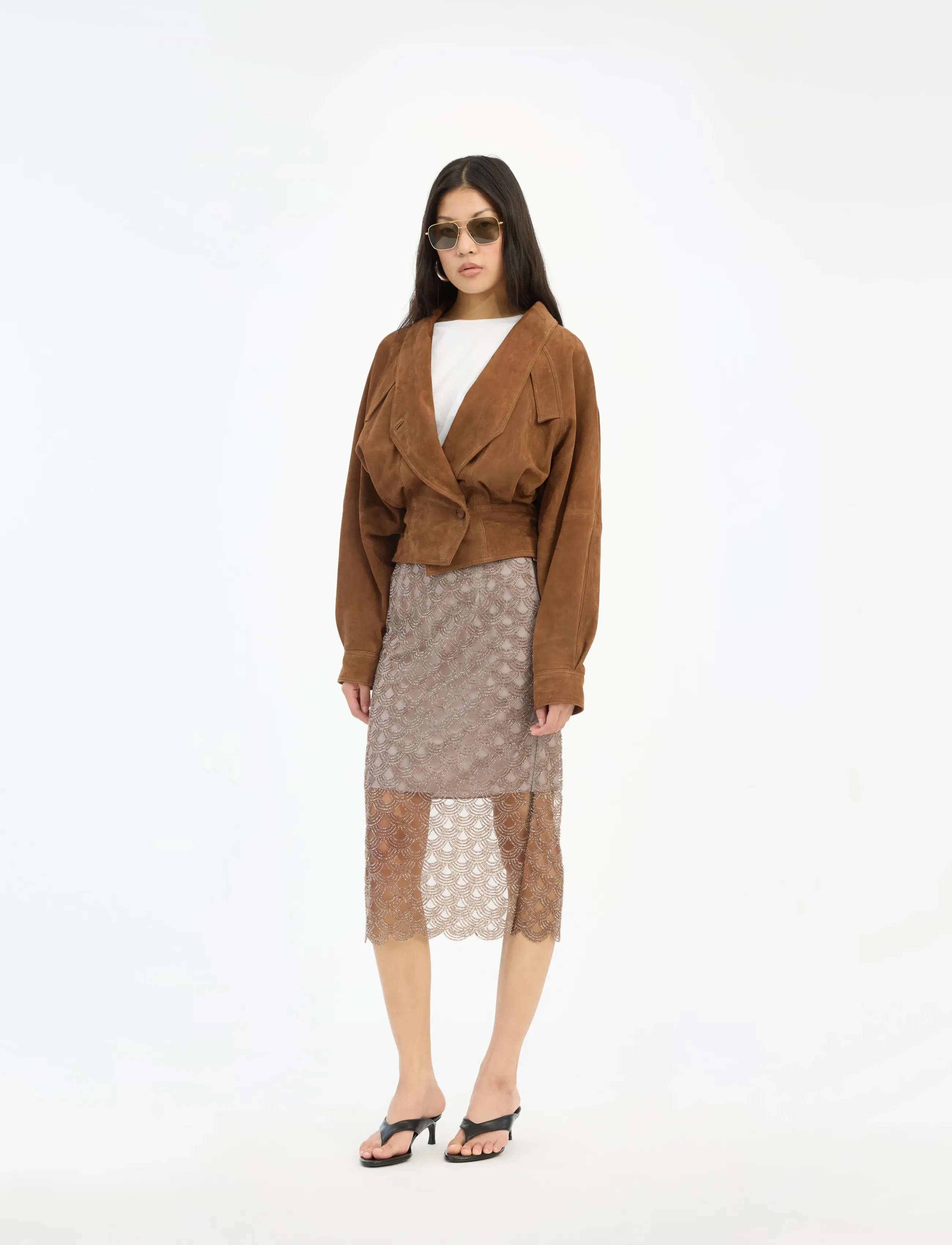 ROTATE Birger Christensen SCALLOP SEQUIN MIDI SKIRT - Röcke - GULL GREY / grey