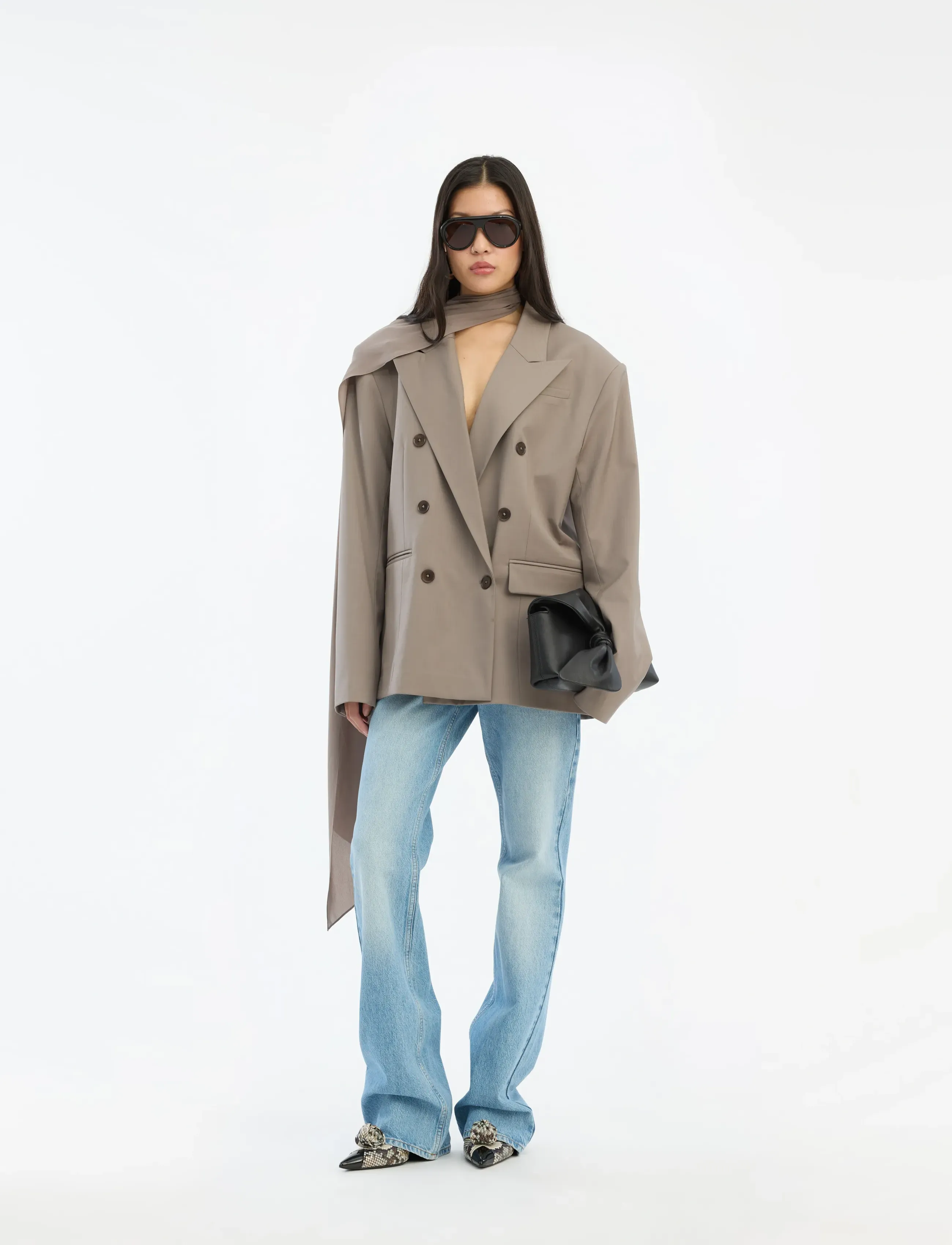 ROTATE Oversized Scarf Blazer, Kvinder, Oversize Tørklæde Blazer, Grå, Str: 38