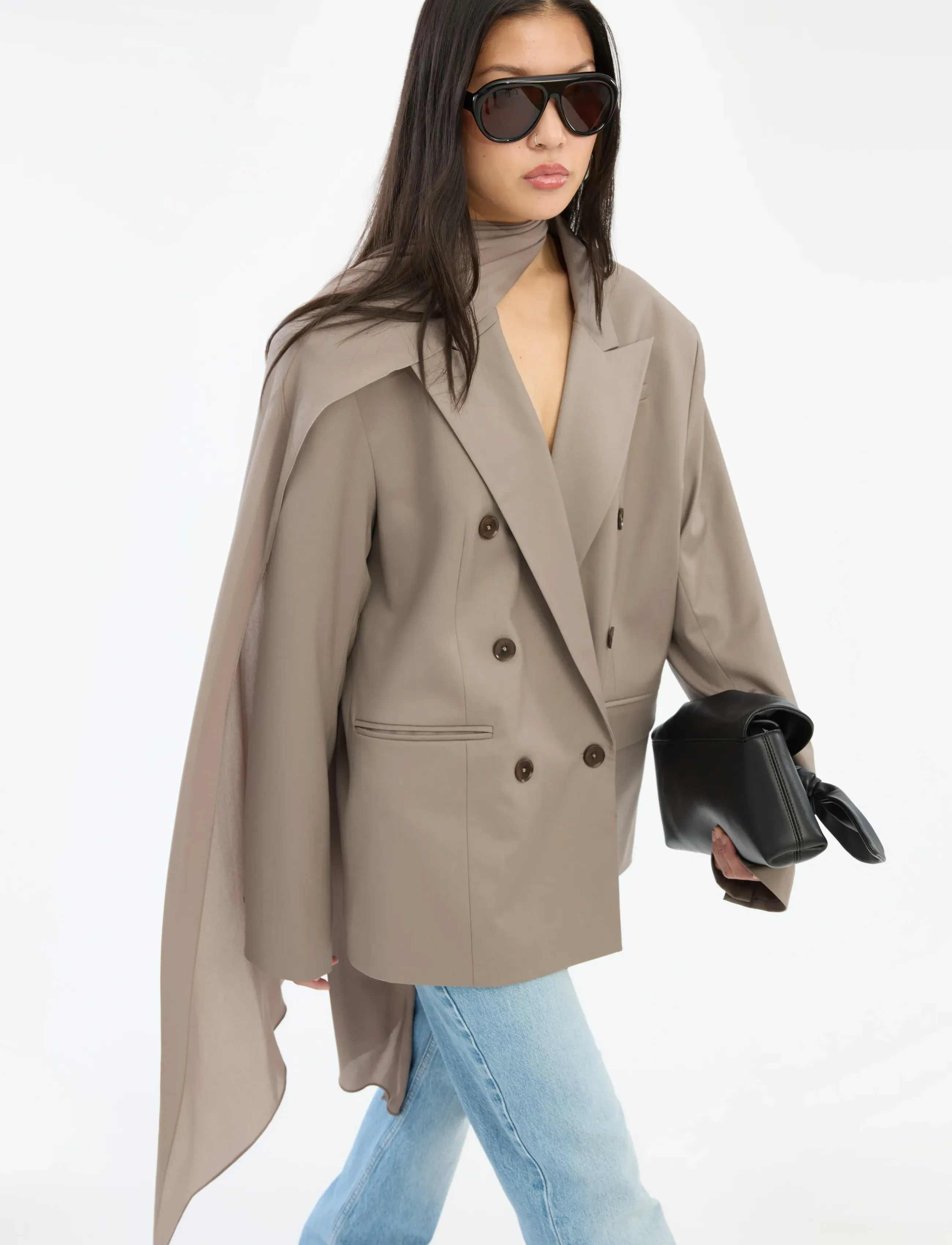 ROTATE - OVERSIZED SCARF BLAZER - marynarki z podwójnym zapięciem - driftwood - 3