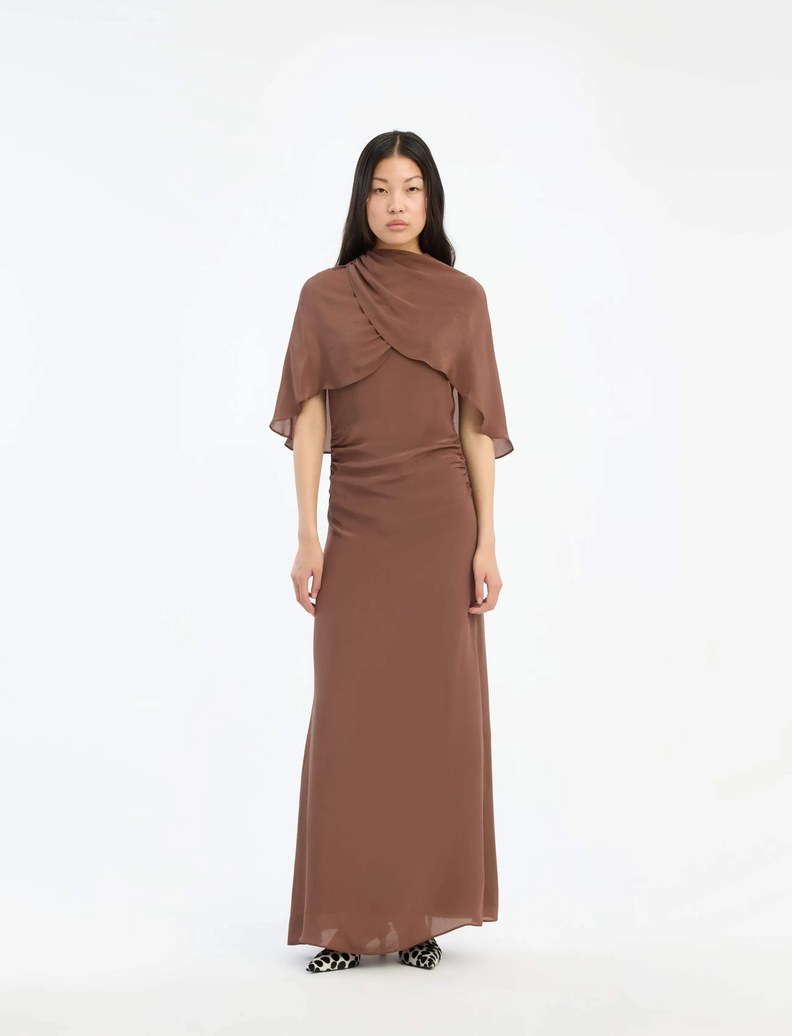 ROTATE Birger Christensen MAXI CAPE DRESS - Wedding guests - POTTING SOIL / brown
