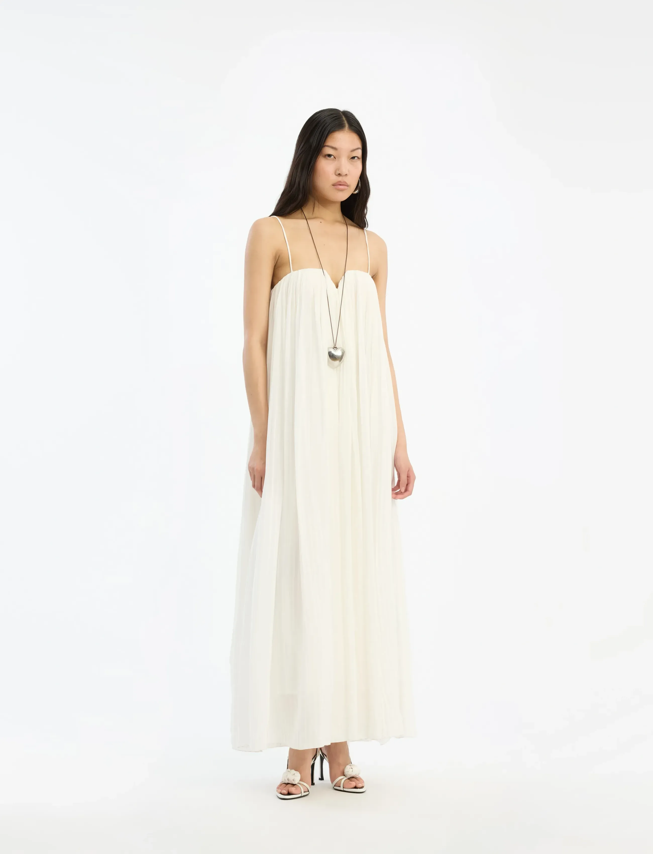 ROTATE PLEATED MIDI STRAP DRESS - Maxi Dresses - EGRET / cream