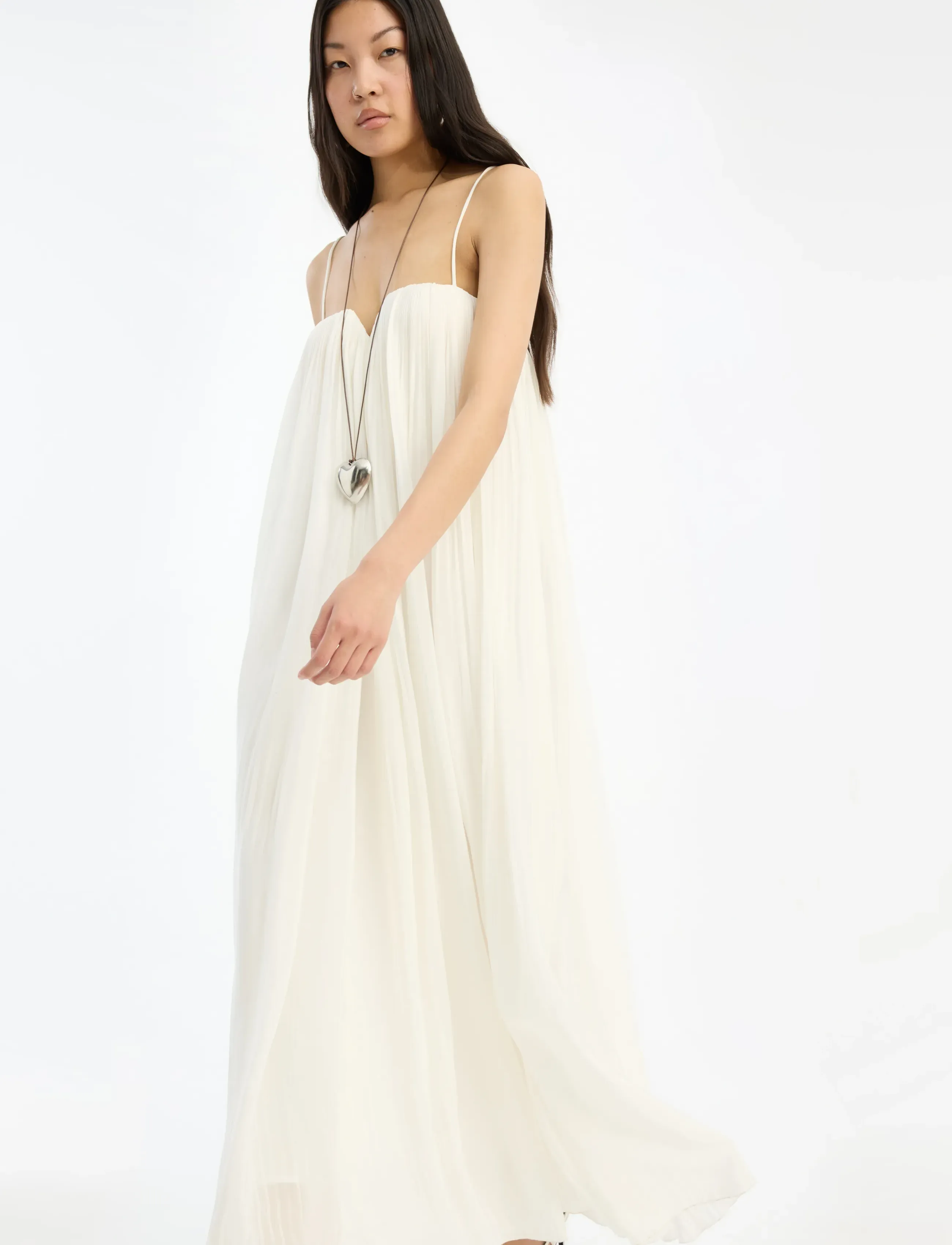 ROTATE - PLEATED MIDI STRAP DRESS - egret - 3
