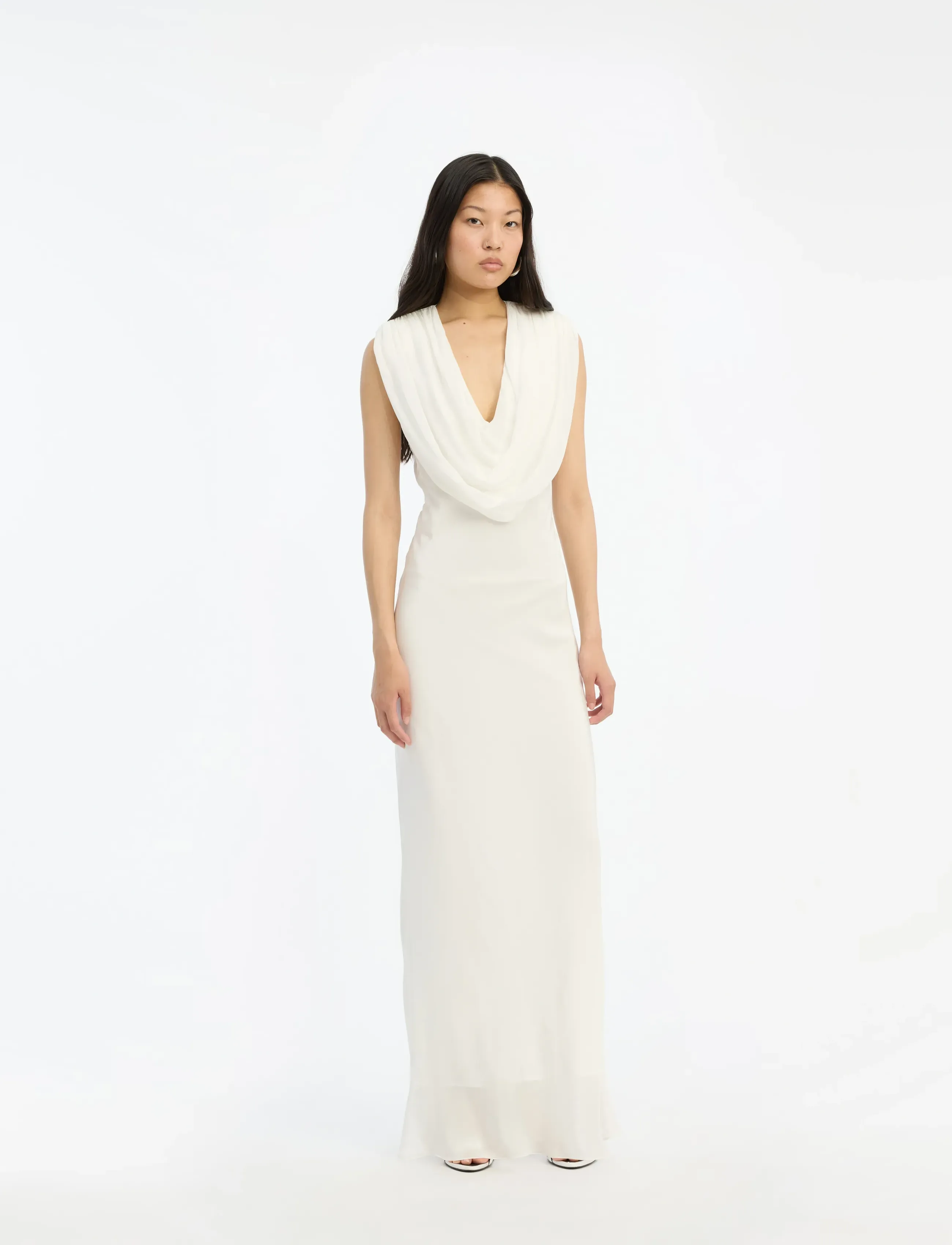 ROTATE Maxi Waterfall Dress, 38, White, Designere > Maxi Dress, Dame