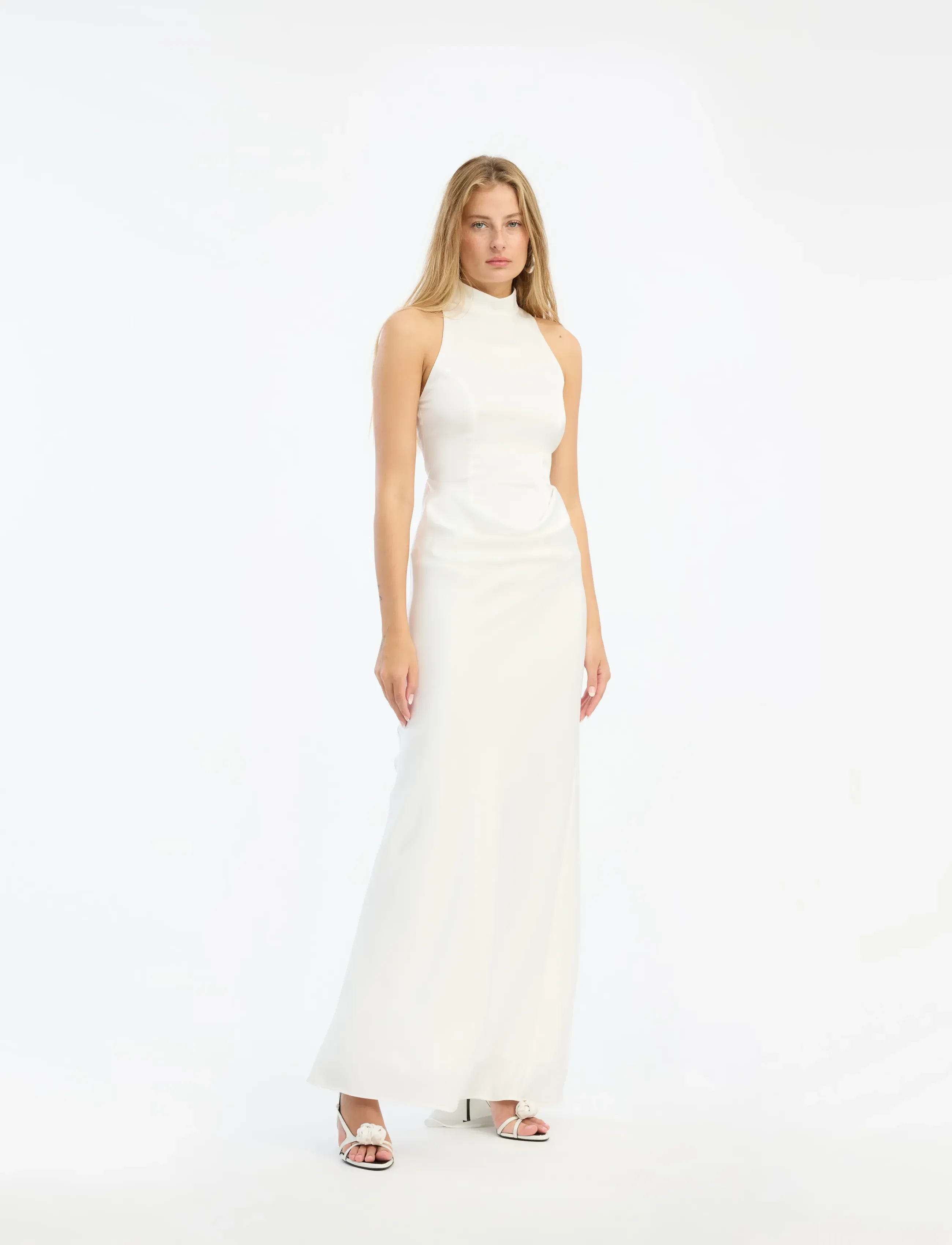 ROTATE SATIN MAXI TRAIN DRESS -  - EGRET / white