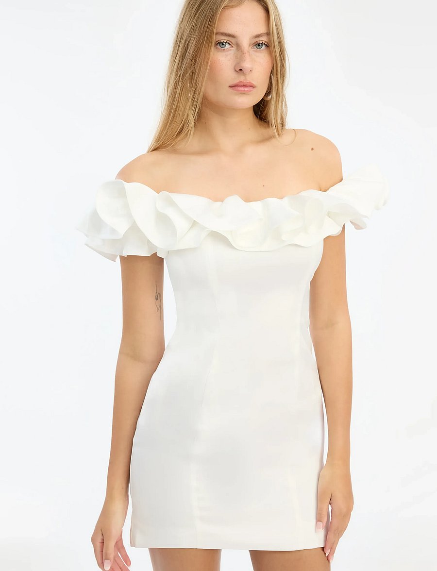 ROTATE - SATIN MINI RUFFLE DRESS - brautkleider - egret - 3