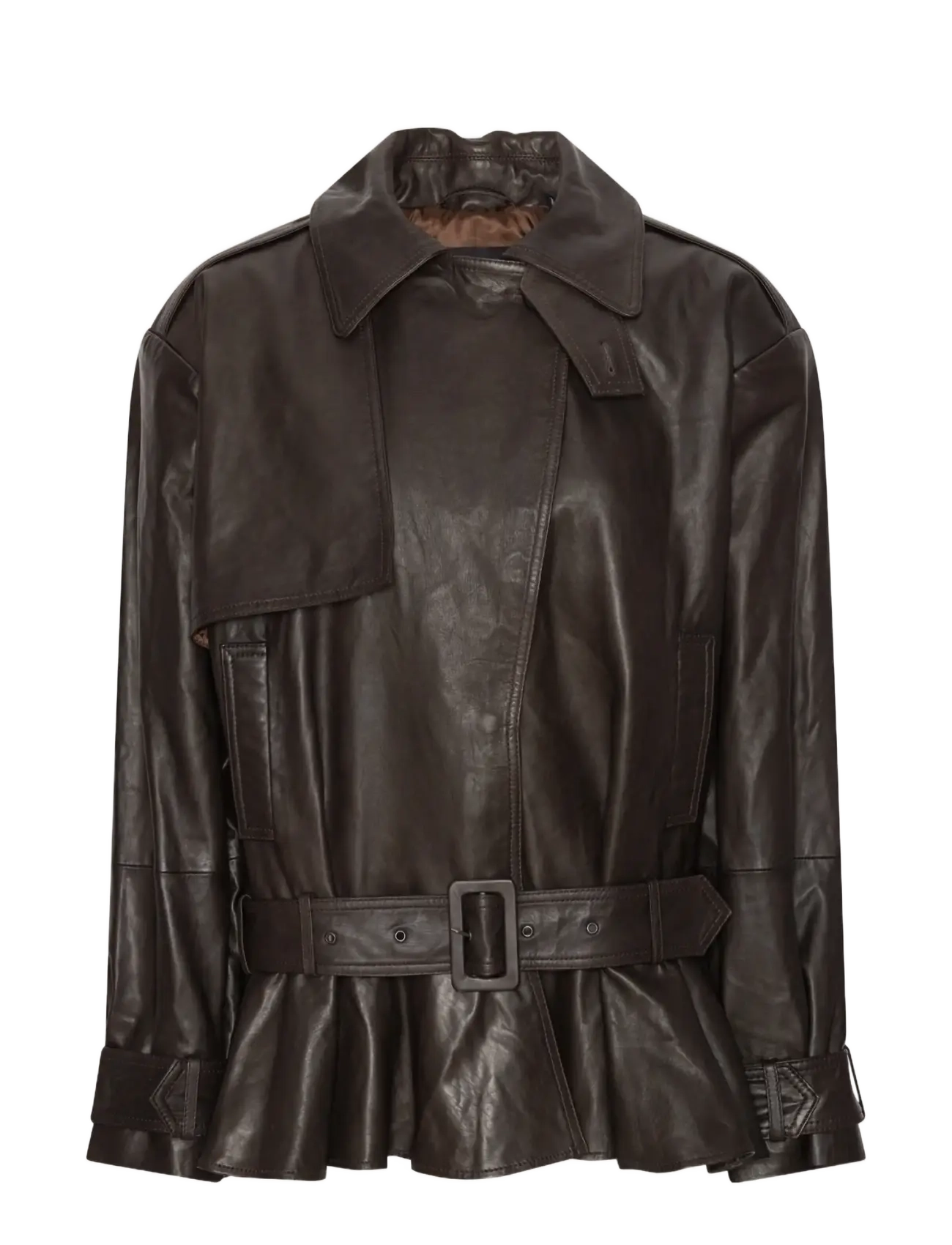 ROTATE Biker Leather Jacket, 42, Jackets, Braun - Leather, Frauen