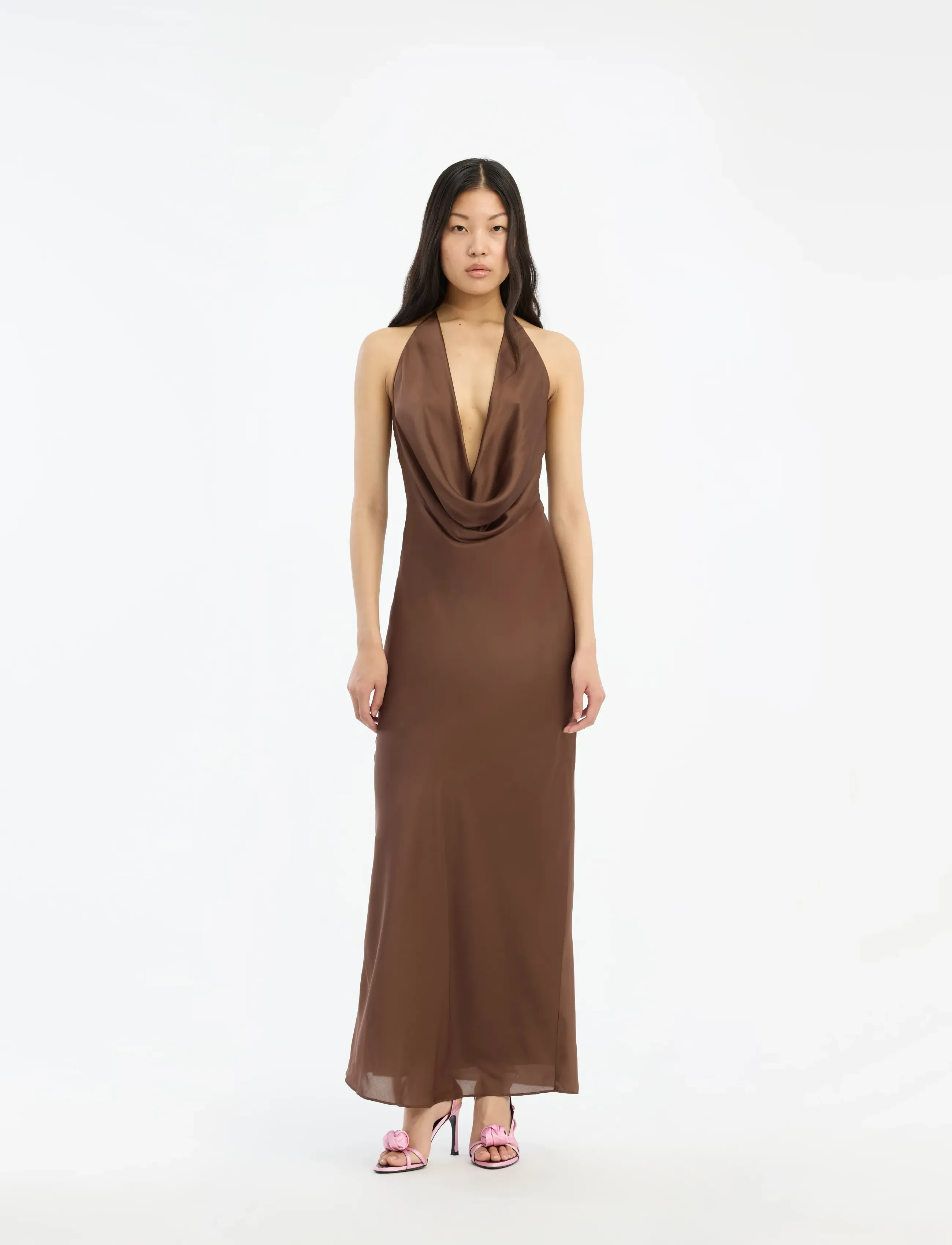 ROTATE Birger Christensen CHIFFON HALTER DRESS - Slipklänningar - POTTING SOIL / brown
