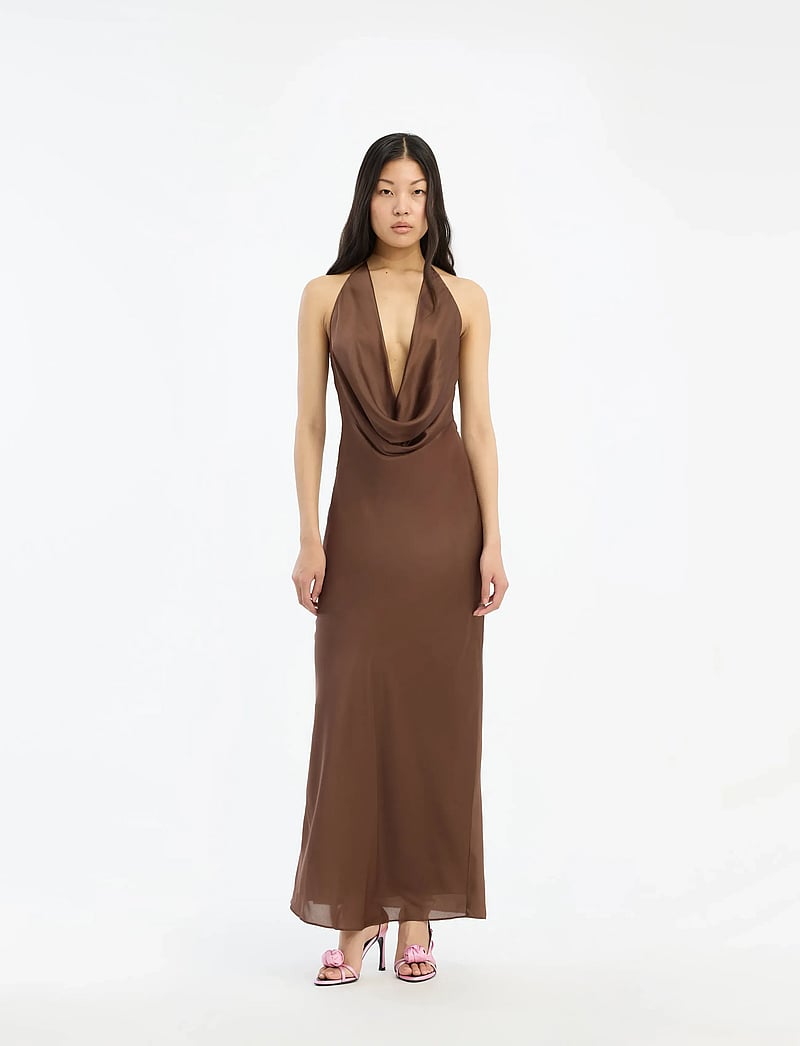 ROTATE Birger Christensen - CHIFFON HALTER DRESS - aftenkjoler - potting soil - 0
