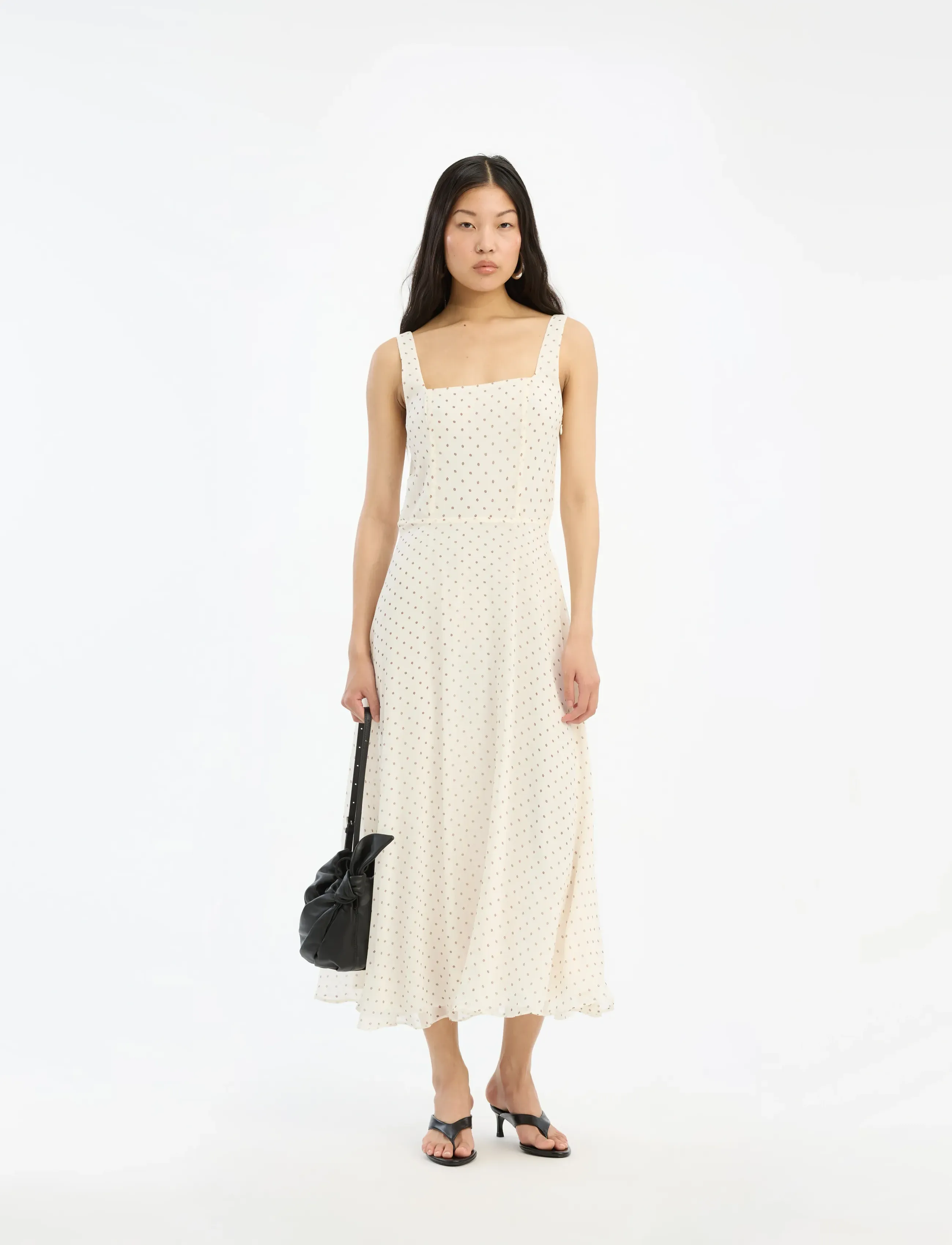 ROTATE Birger Christensen CHIFFON FLARED MIDI DRESS - Nyheder - EGRET COMB. / cream