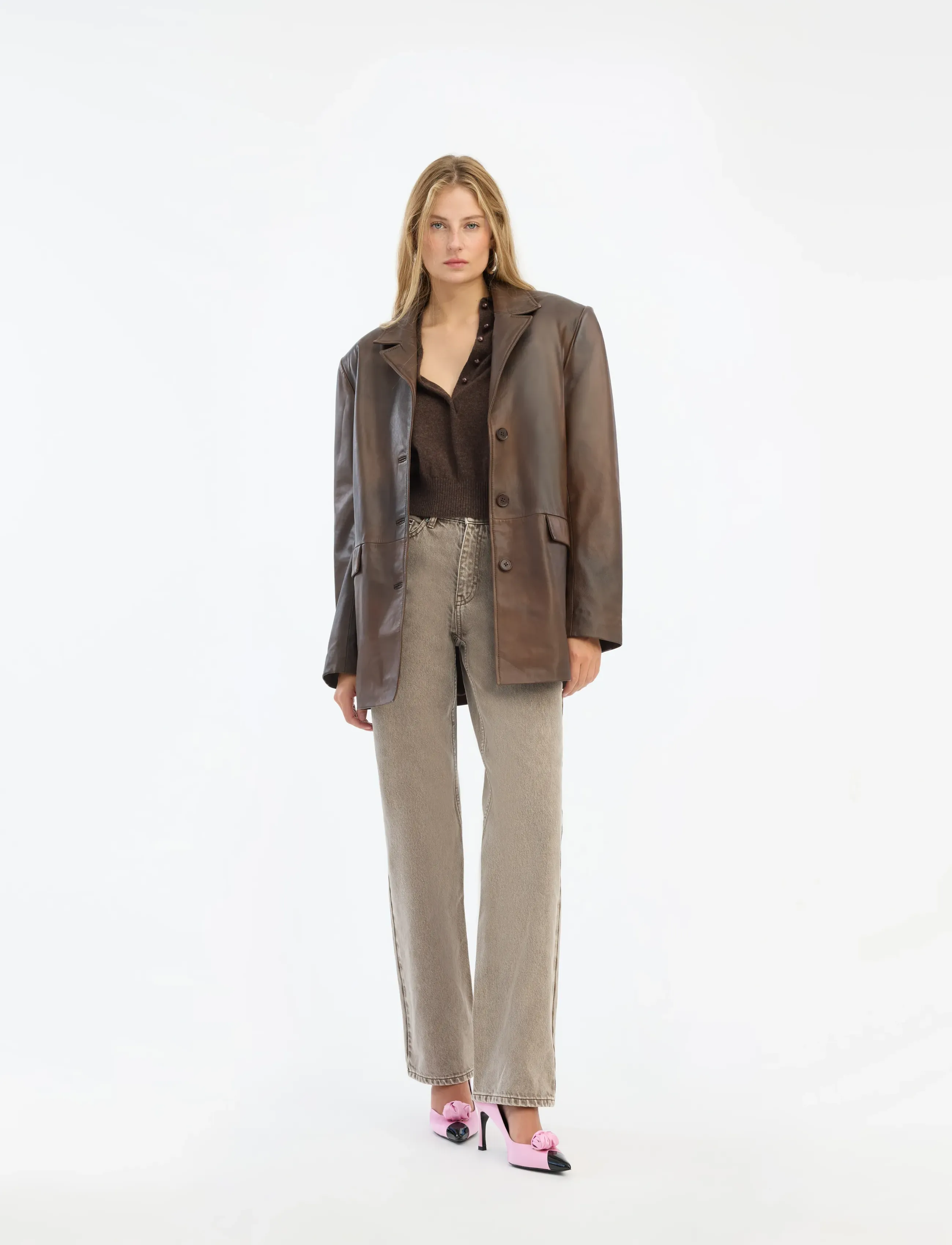 ROTATE LEATHER OVERSIZED BLAZER - ROTATE - POTTING SOIL / brown