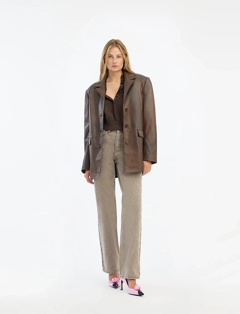 ROTATE - LEATHER OVERSIZED BLAZER - enkeltradede blazere - potting soil - 0