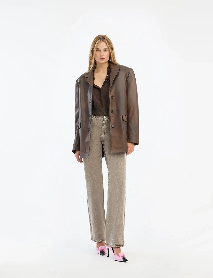 ROTATE - LEATHER OVERSIZED BLAZER - einreihige blazer - potting soil - 0