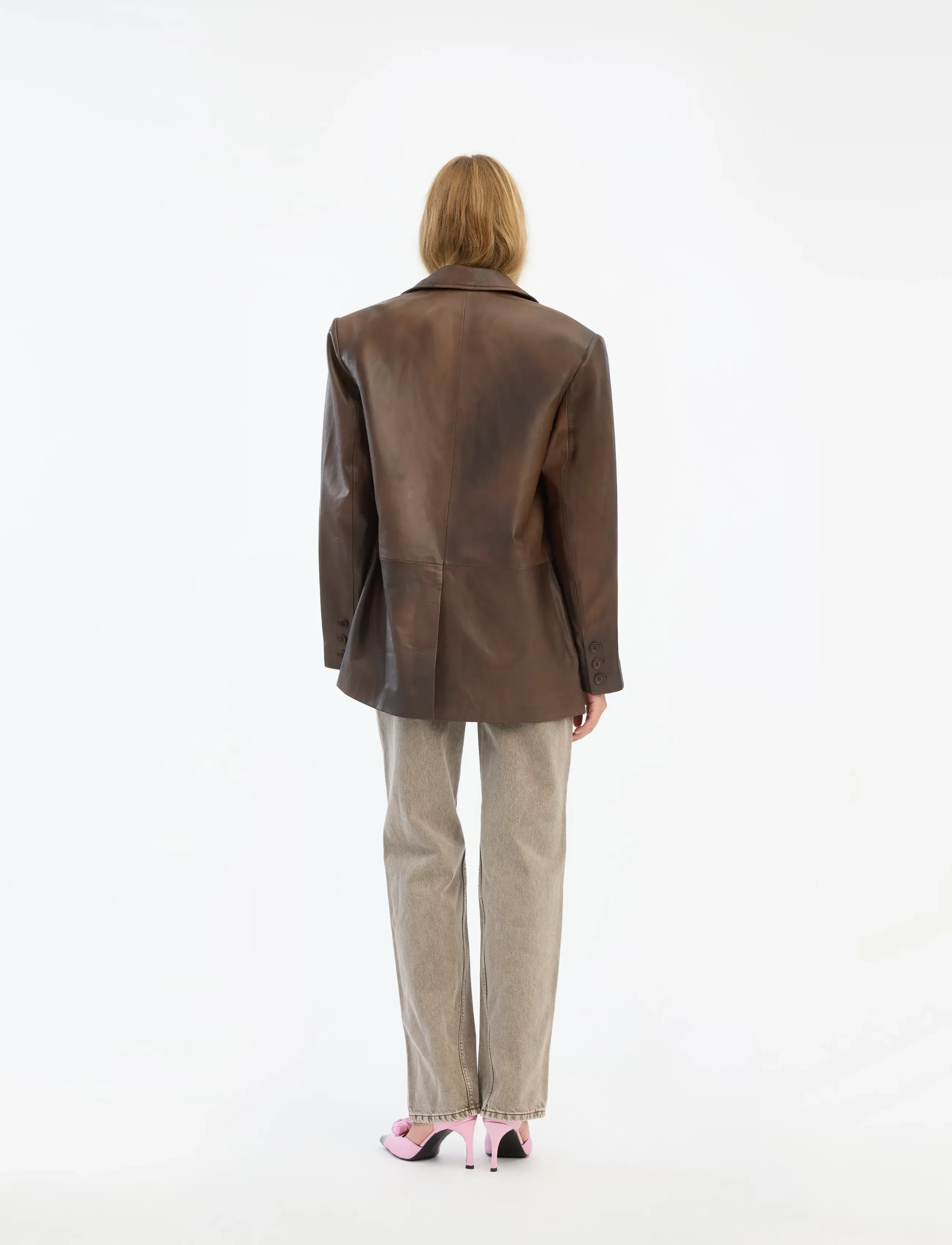 ROTATE - LEATHER OVERSIZED BLAZER - Ühes joones nööpidega bleiserid - potting soil - 3