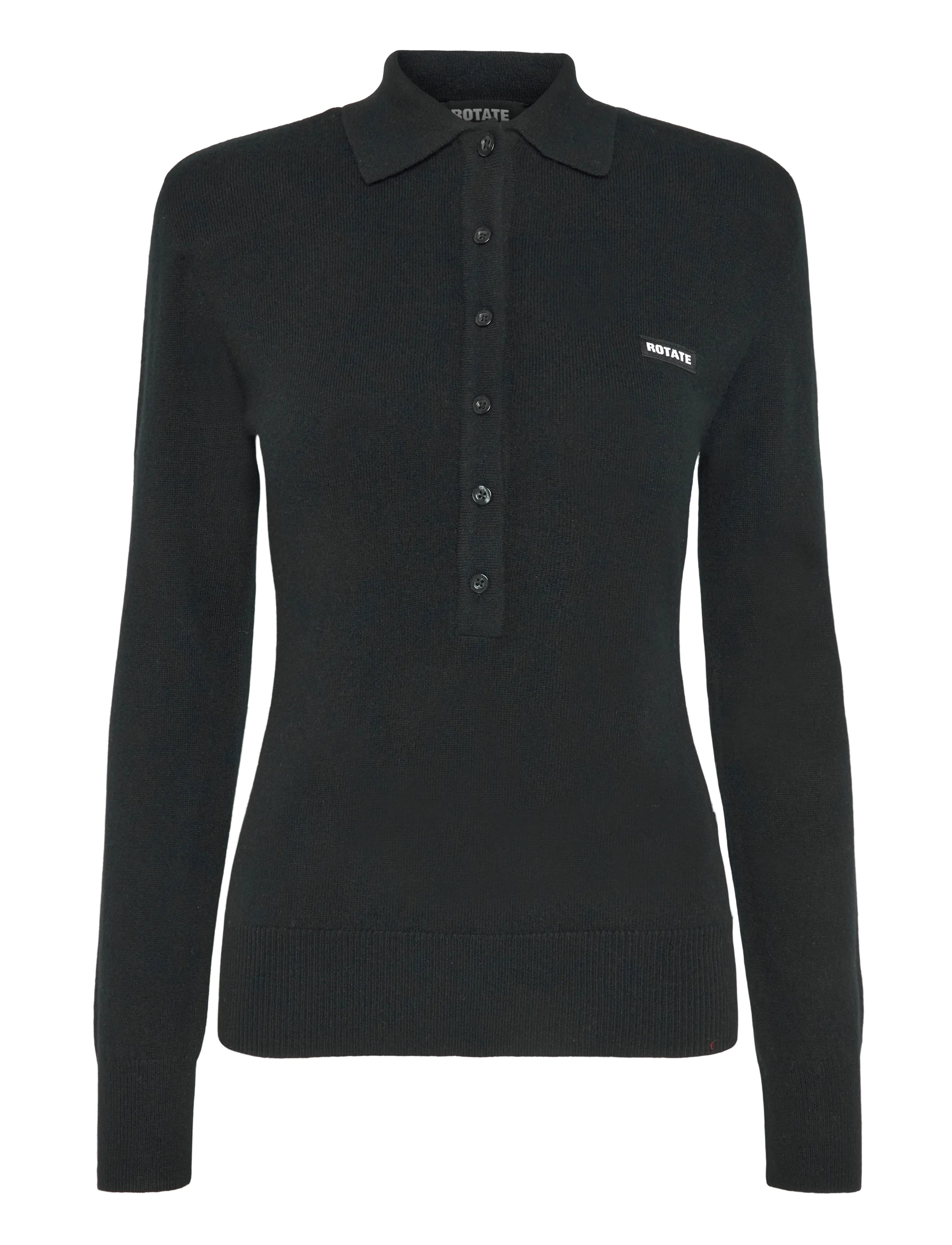 ROTATE WOOL LONGLEEVE POLO - Stickat - BLACK / black