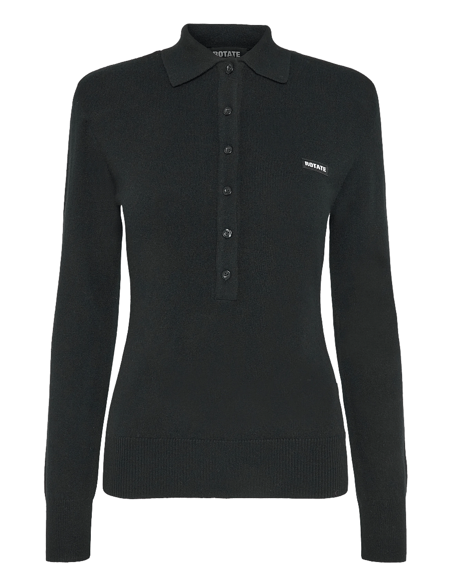 ROTATE - WOOL LONGLEEVE POLO - striktrøjer - black - 0