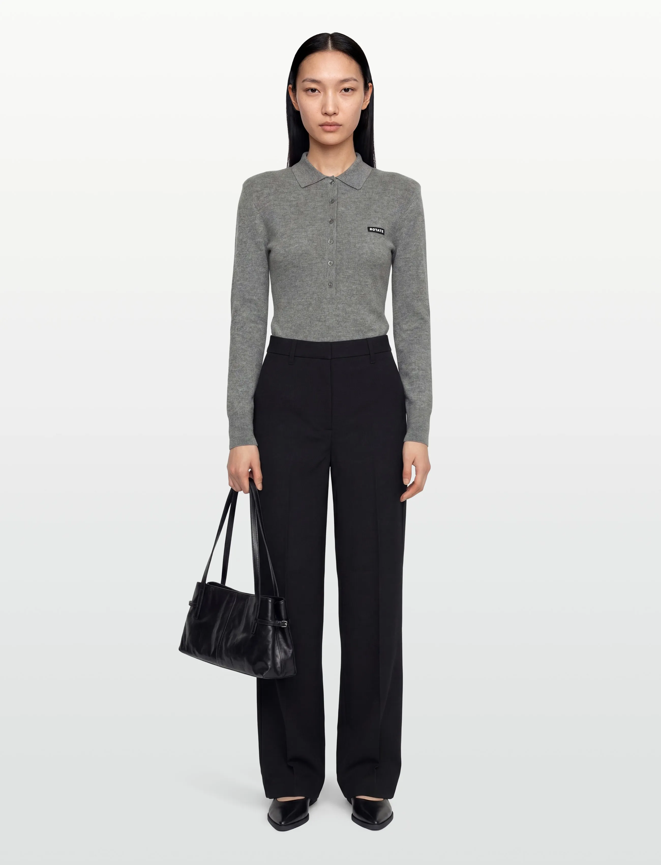 ROTATE Wool Longleeve Polo, Kvinder, Langærmet Polo, Grå, Str: L