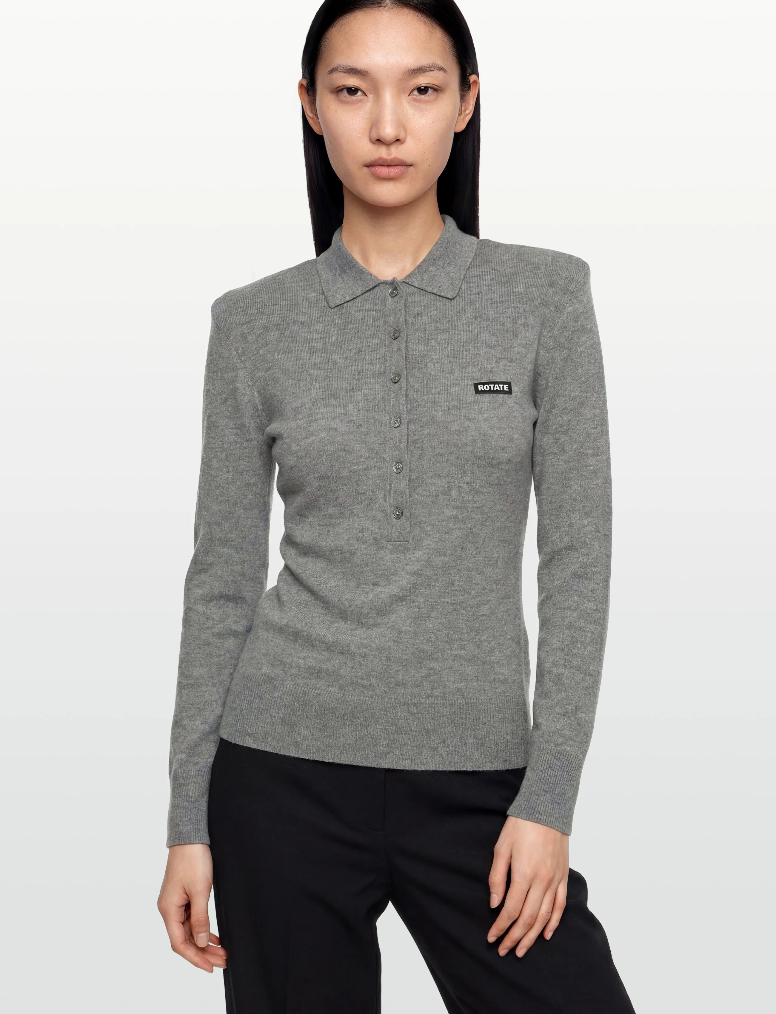 ROTATE - WOOL LONGLEEVE POLO - kampsunid - frost gray - 3