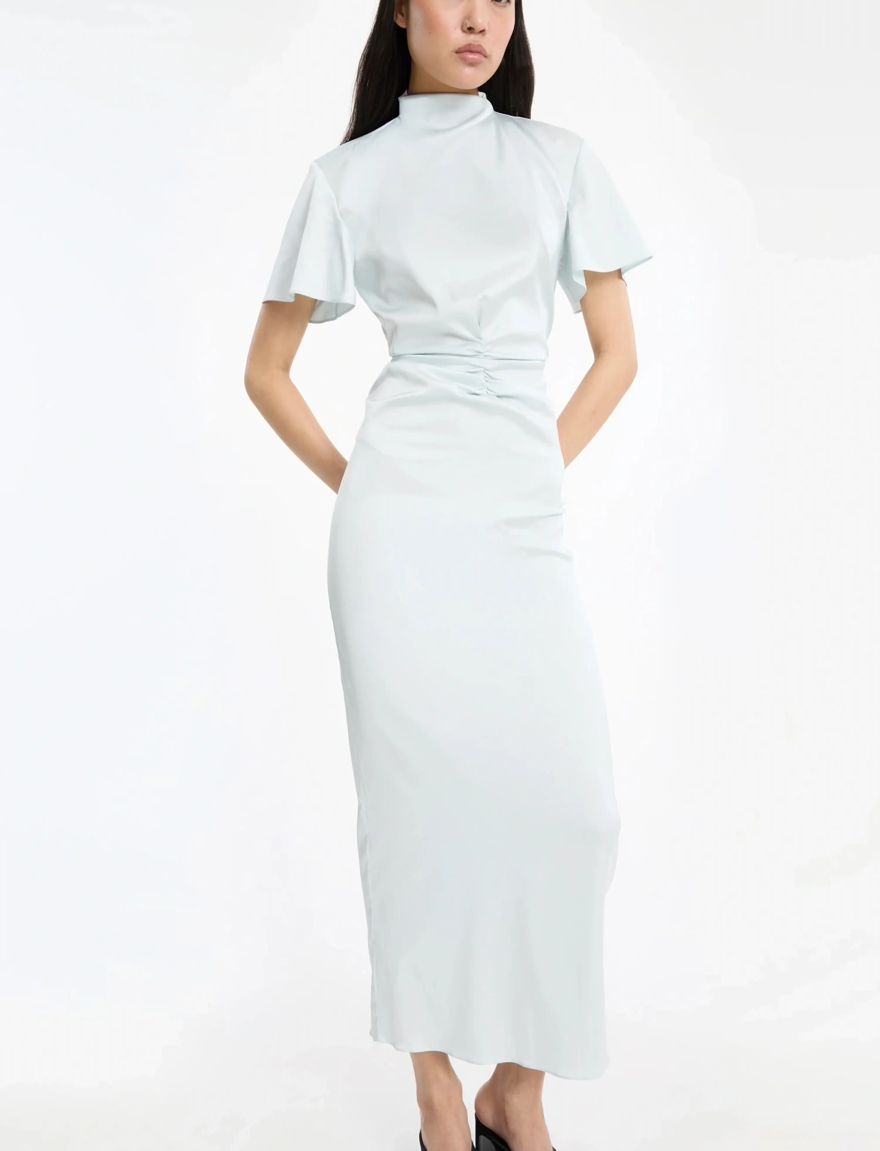 ROTATE Midi Dress Gathered Cf, 38, Dresses, Blau - Knee-length & Midi, Frauen