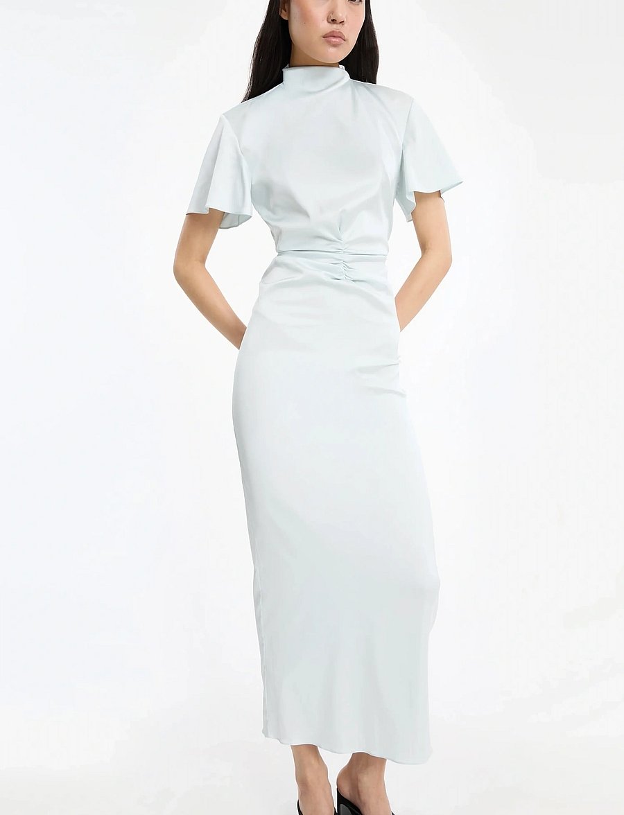 ROTATE - MIDI DRESS GATHERED CF - midikleider - ice flow - 0