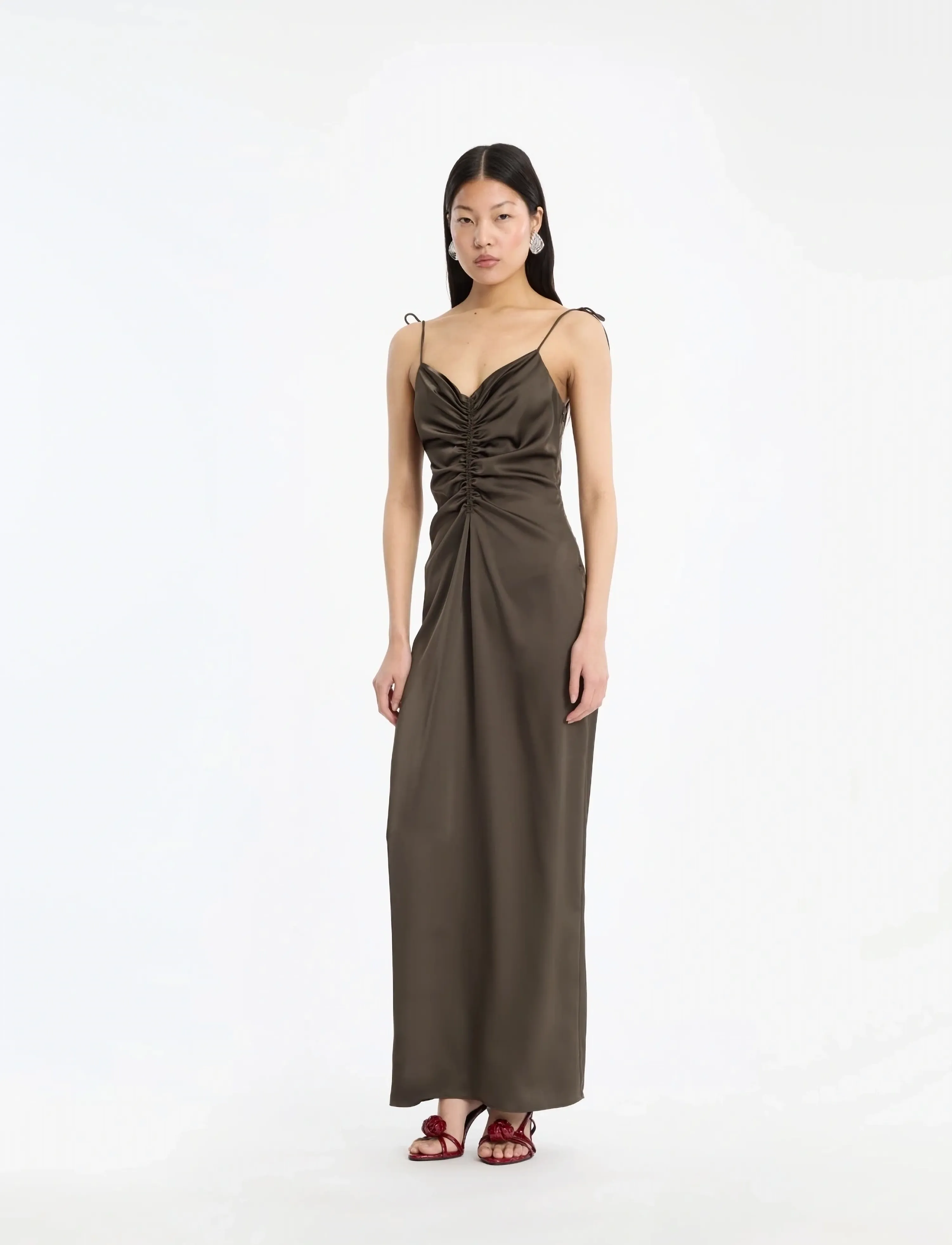 ROTATE - V-NECK SLIP DRESS - Õlapaeltega kleidid - black olive - 0