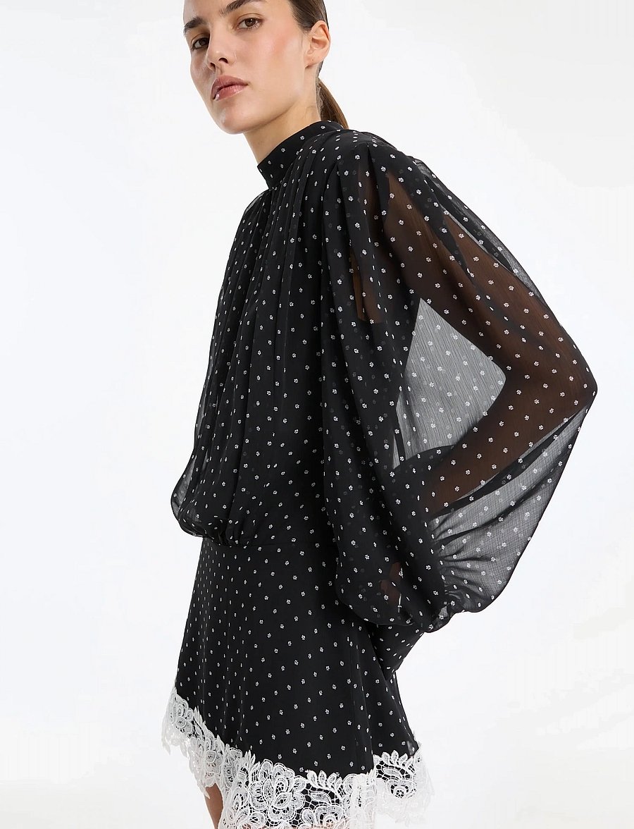ROTATE - MINIDRESS LS LACE DETAIL - lace dresses - 1000 black comb. - 0