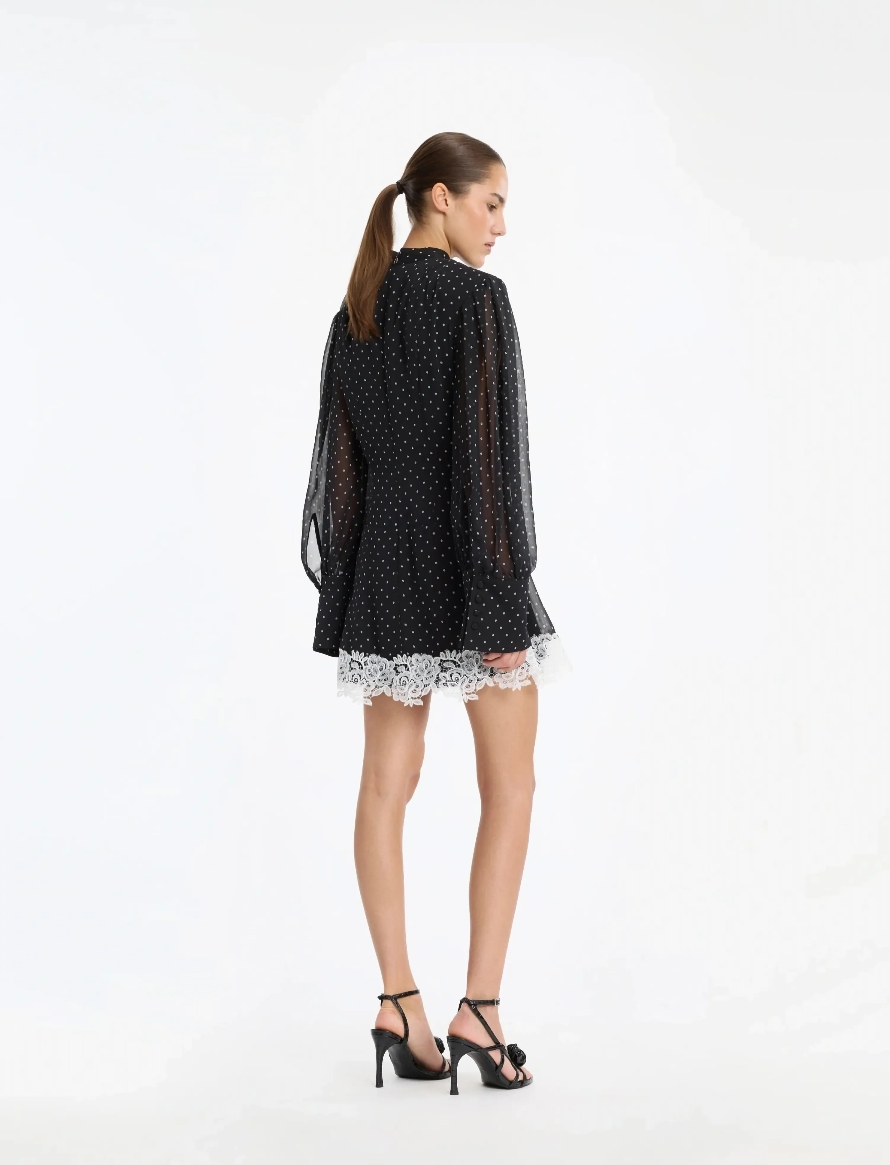 ROTATE - MINIDRESS LS LACE DETAIL - mežģīņu kleitas - 1000 black comb. - 3