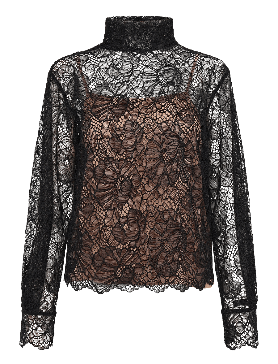 ROTATE - LACE LONG SLEEVE BLOUSE - langærmede bluser - black - 1