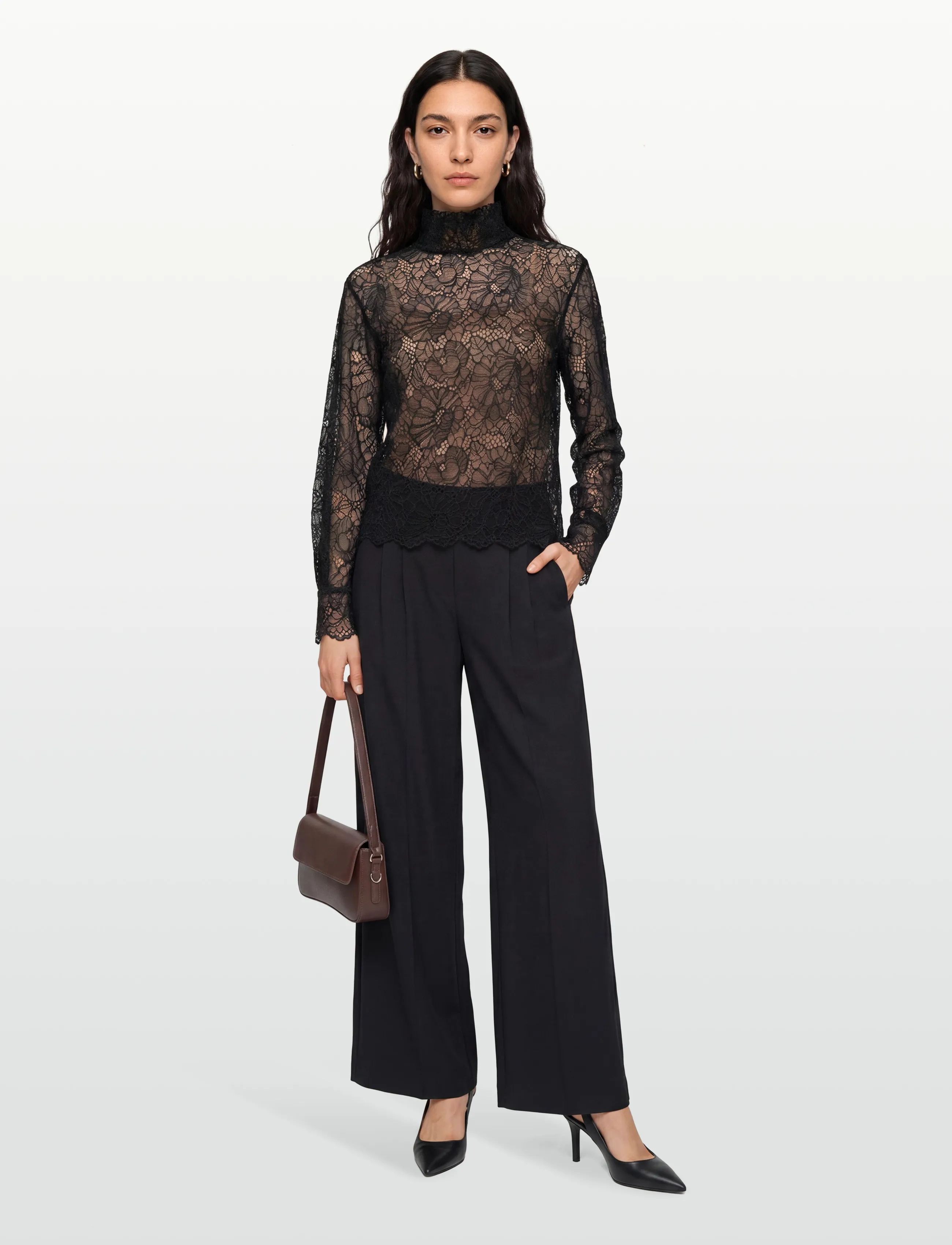 ROTATE LACE LONG SLEEVE BLOUSE - Party tops - BLACK / black