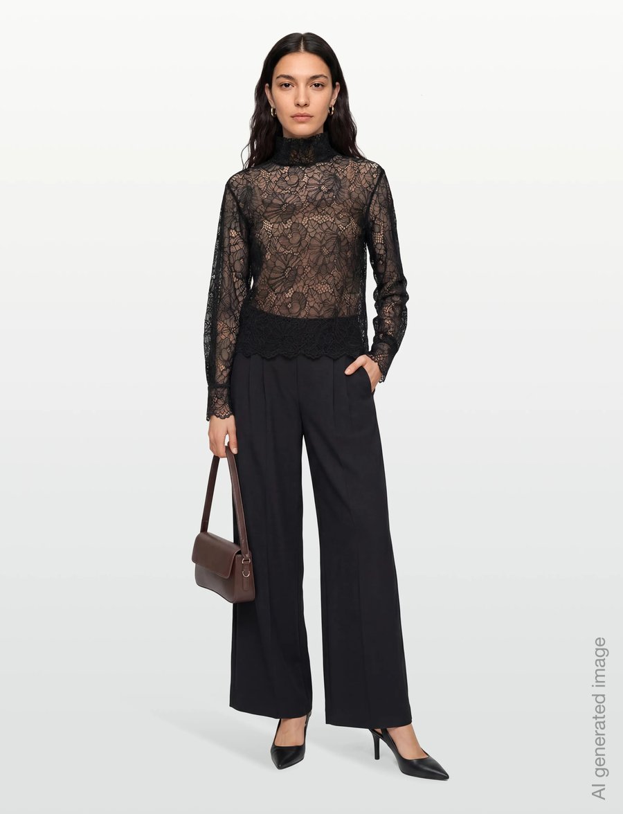 ROTATE - LACE LONG SLEEVE BLOUSE - langærmede bluser - black - 0