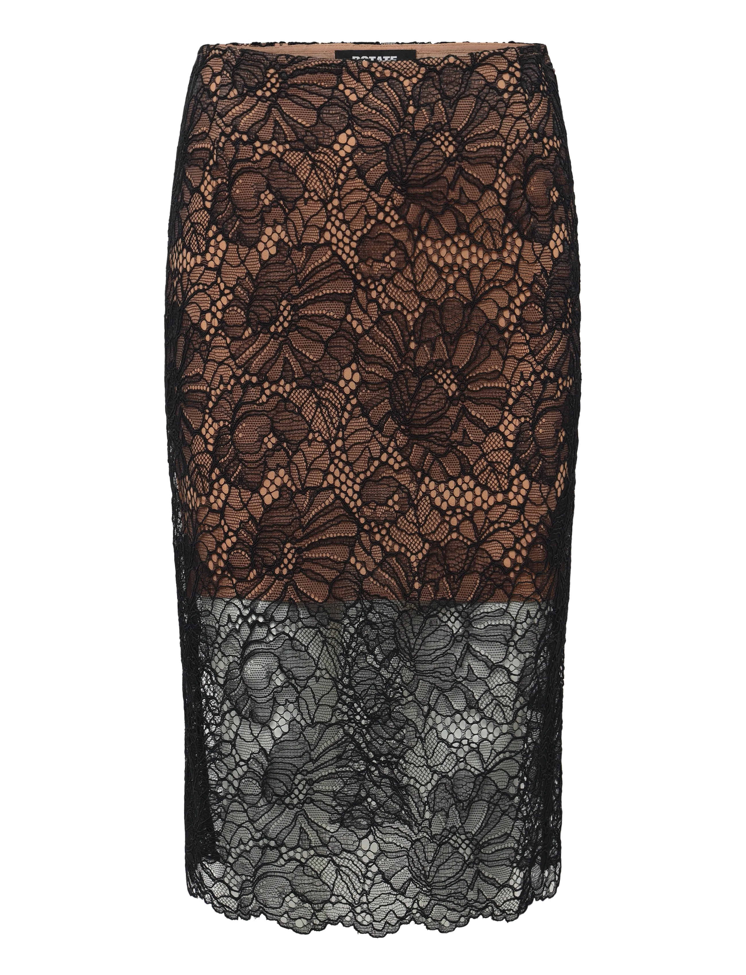ROTATE LACE MIDI PENCIL SKIRT - Riided - BLACK / black