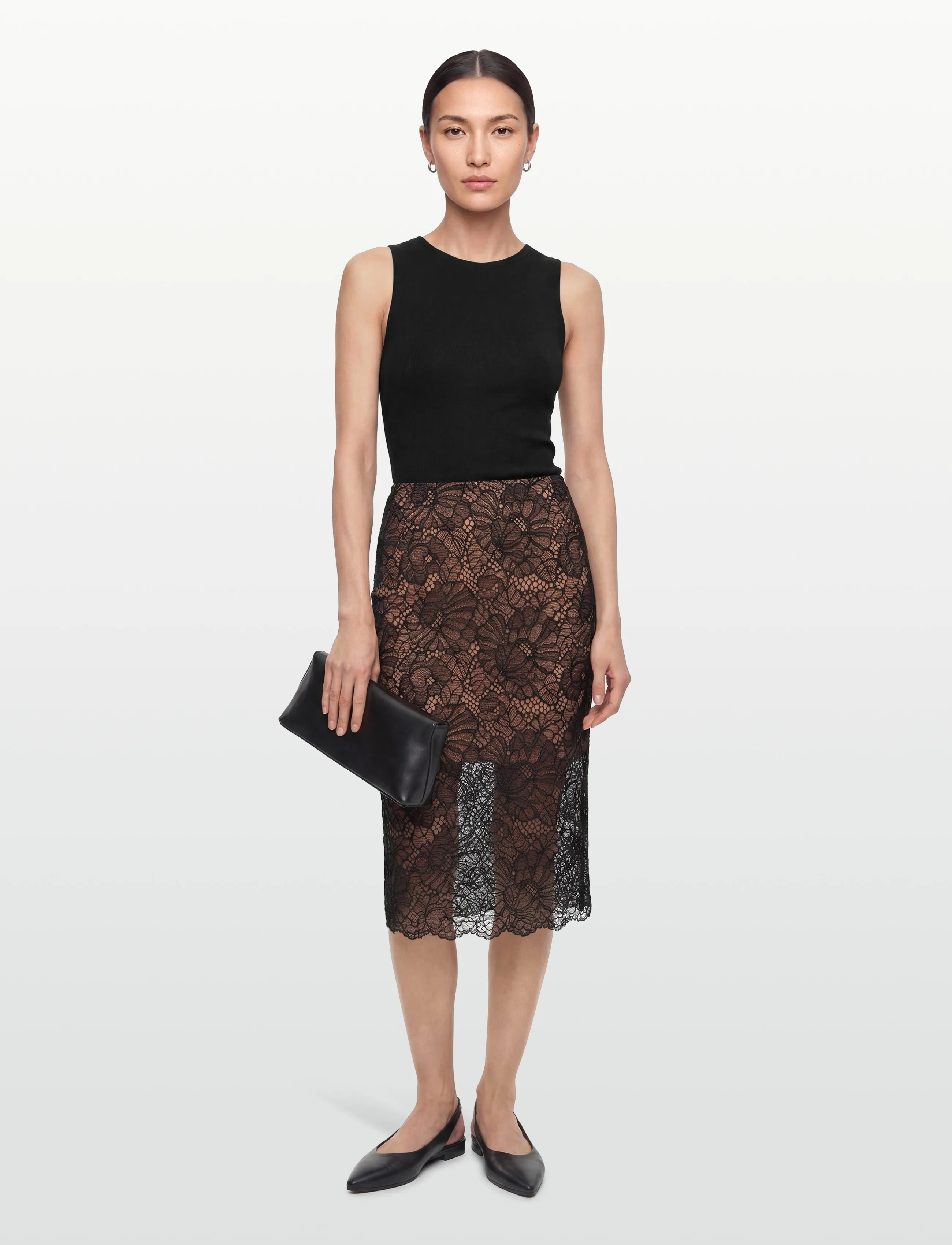 ROTATE Lace Midi Pencil Skirt, 40, Röcke, Schwarz - Knee-length & Frauen