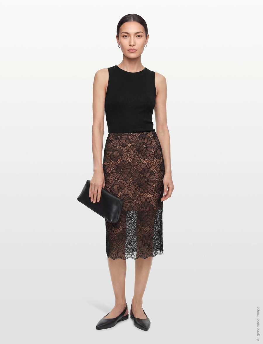 ROTATE - LACE MIDI PENCIL SKIRT - black - 0