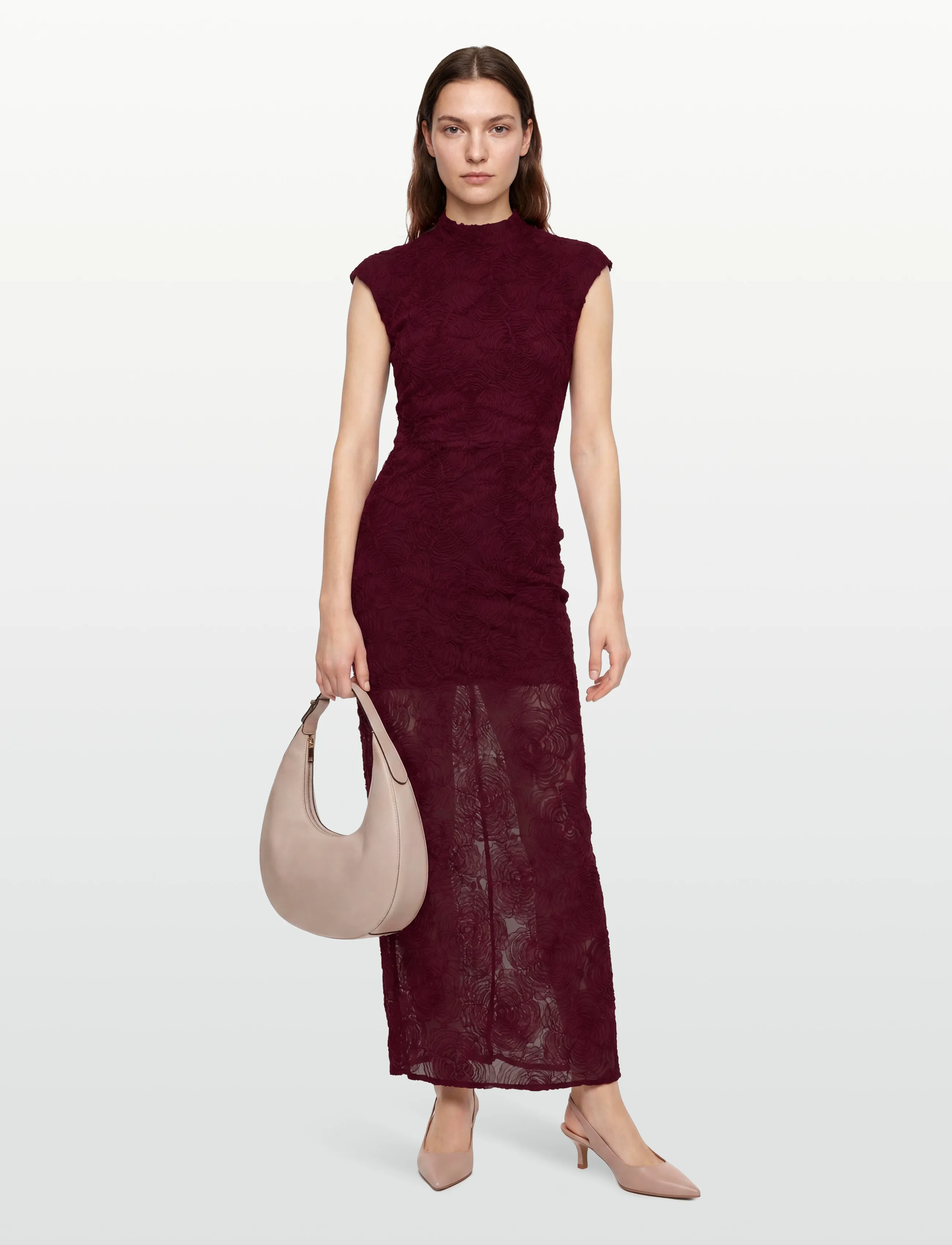 ROTATE FLOWER MESH MAXI DRESS - Aftonklänningar - DECADENT CHOCOLATE / burgundy