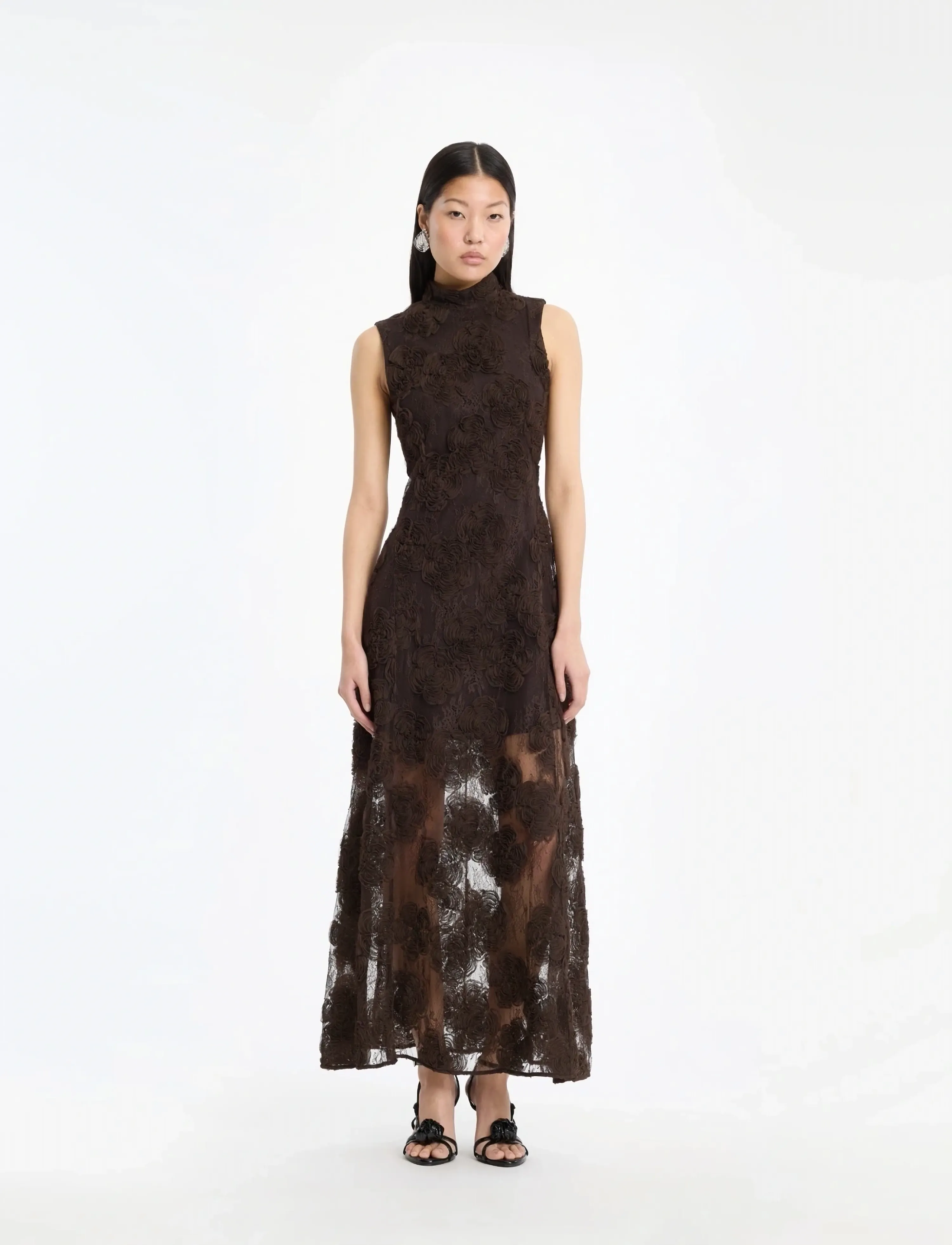 ROTATE 3D FLOWER MAXI DRESS - Festtøj - MOLÉ / brown