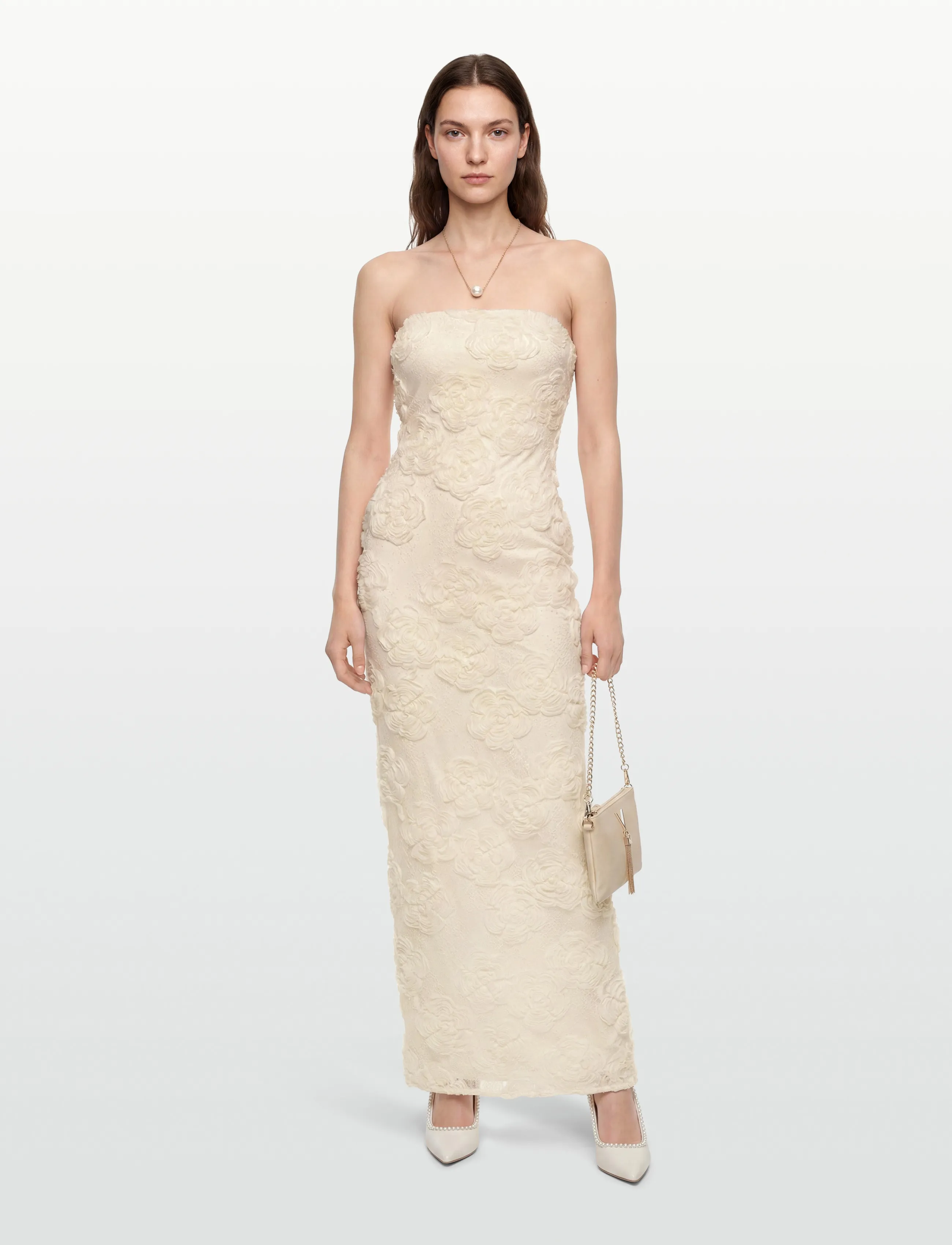 ROTATE FLOWER MESH TUBE DRESS - Aptemptos suknelės - EGRET / cream