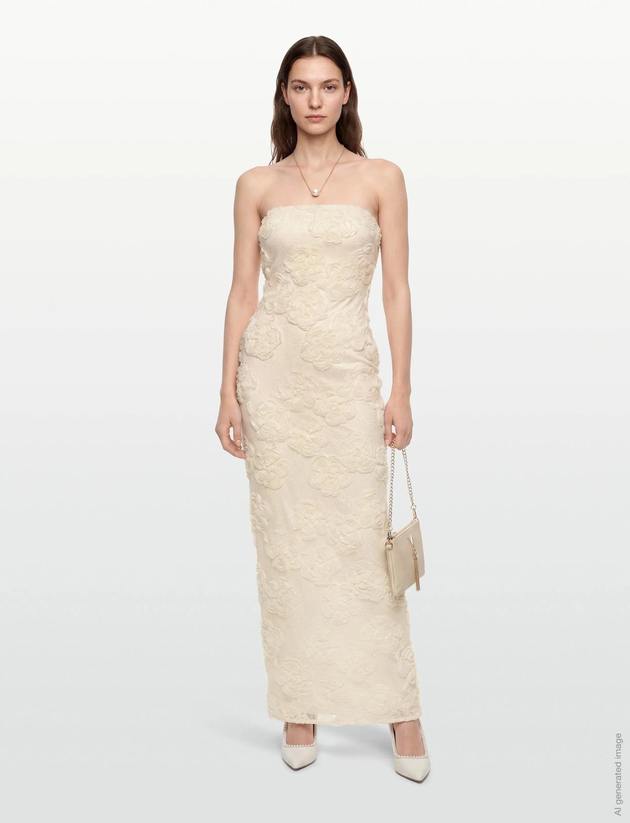 ROTATE - FLOWER MESH TUBE DRESS - aftenkjoler - egret - 0