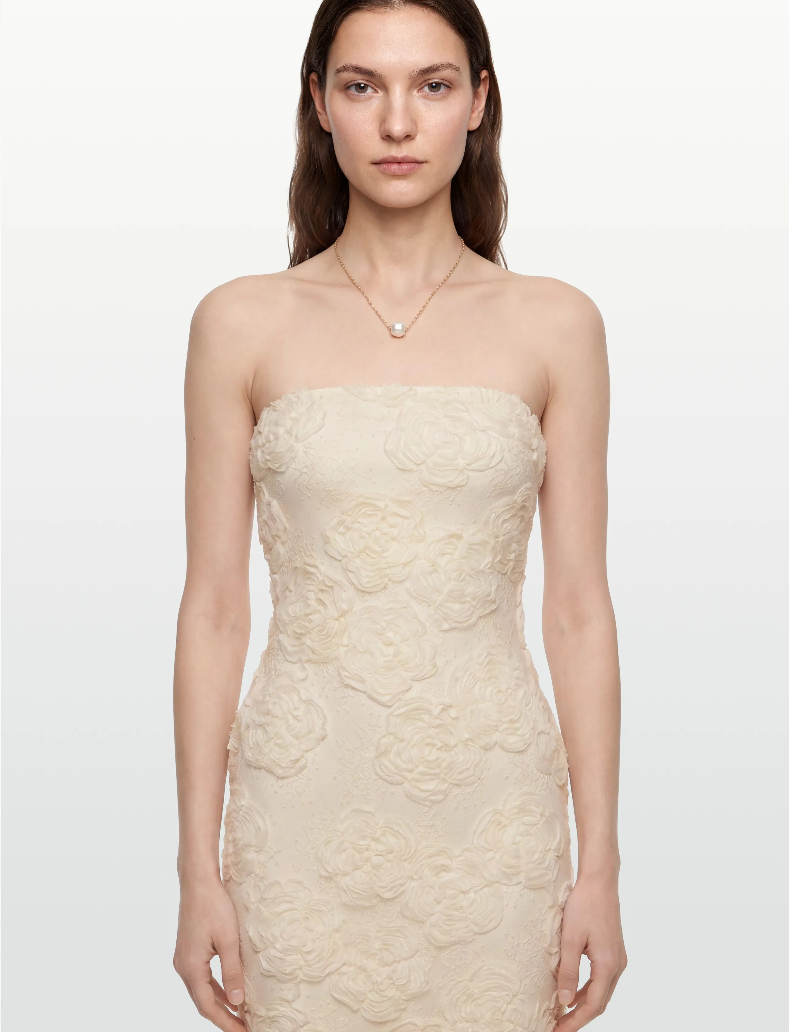 ROTATE - FLOWER MESH TUBE DRESS - aftenkjoler - egret - 3