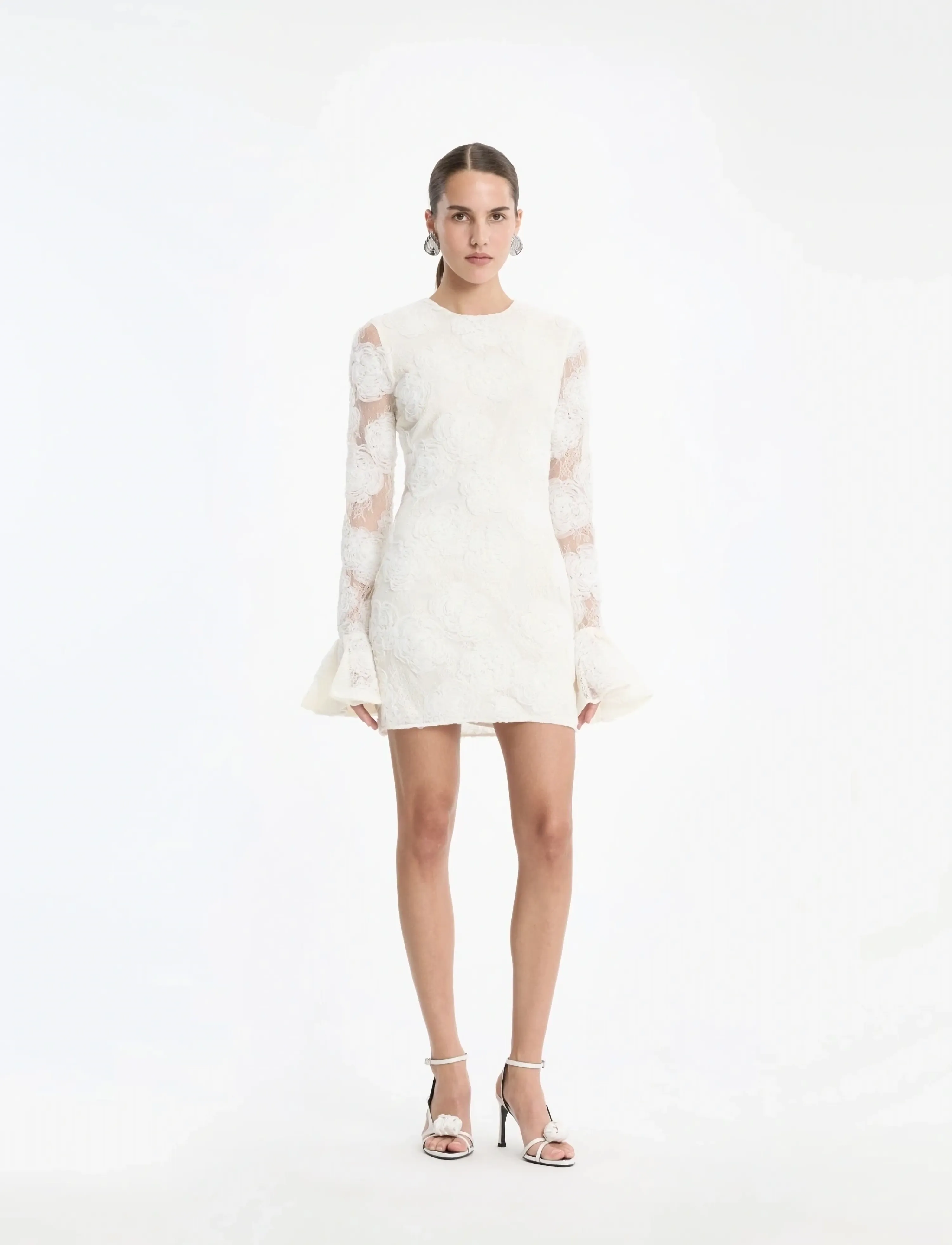 ROTATE Flower Mesh Mini Dress, 42, Dresses, Creme - Short Frauen