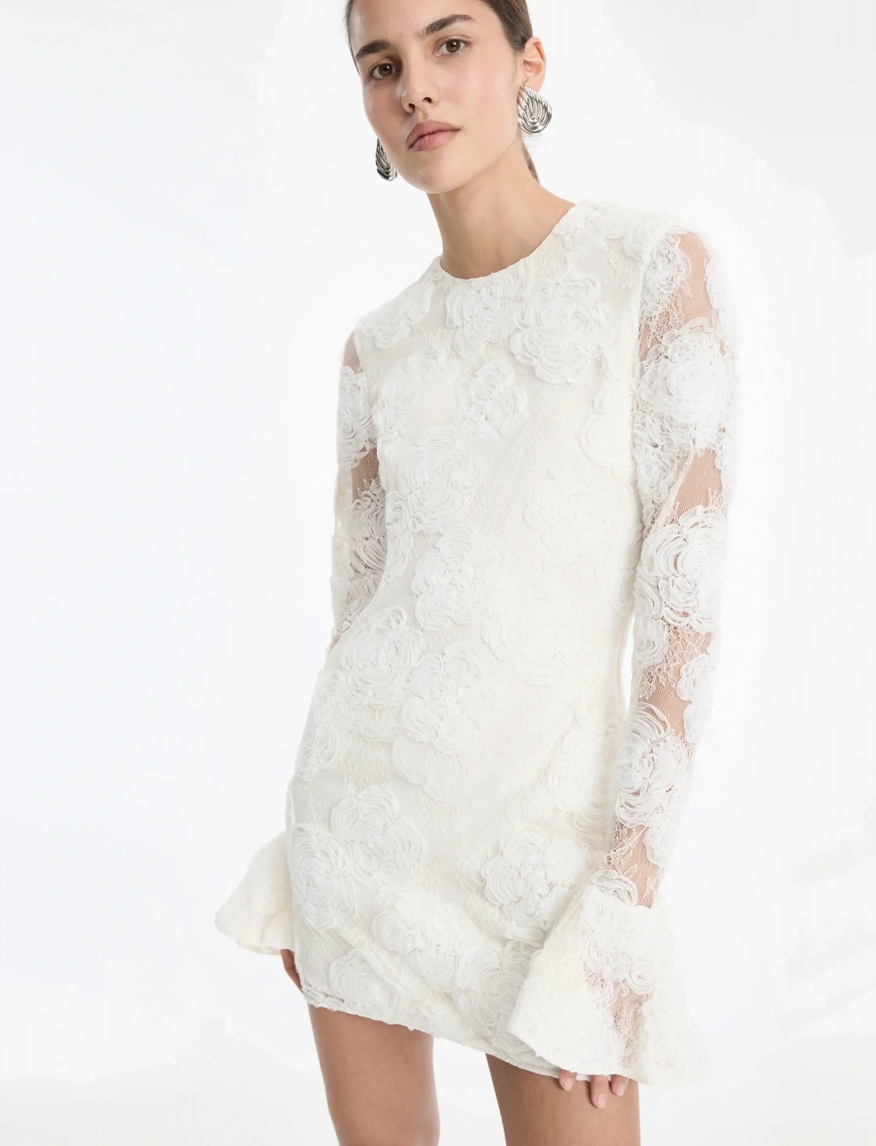 ROTATE - FLOWER MESH MINI DRESS - spitzenkleider - egret - 3