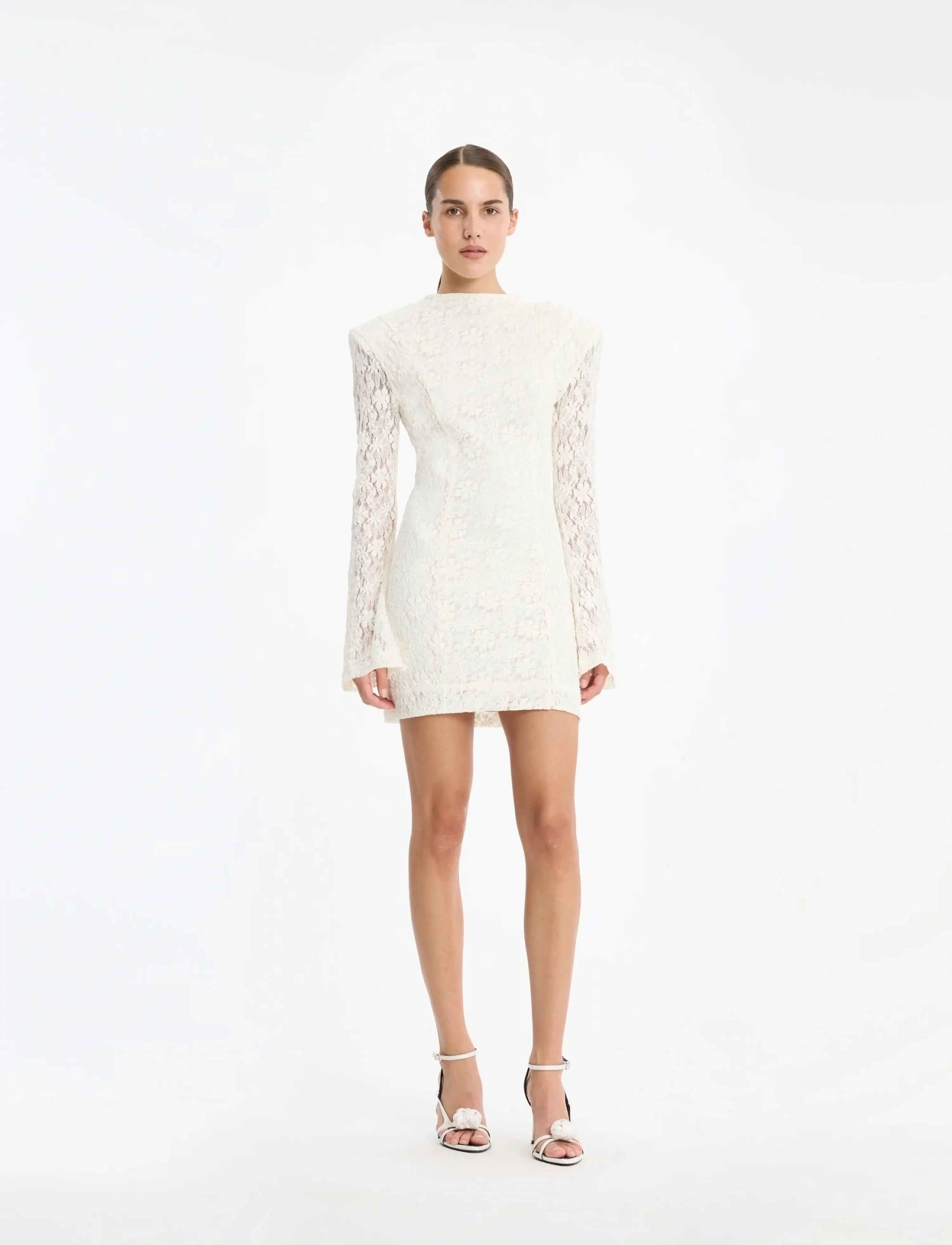 ROTATE Lace Ls Mini Dress, 42, Cream, Kjoler > Kort Kjole, Dame