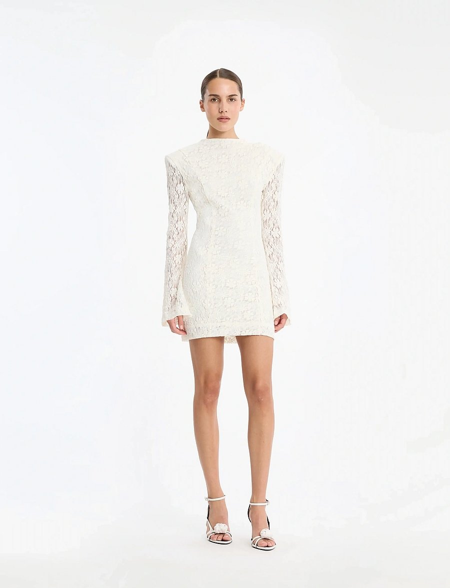 ROTATE - LACE LS MINI DRESS - cocktailklänningar - egret - 0