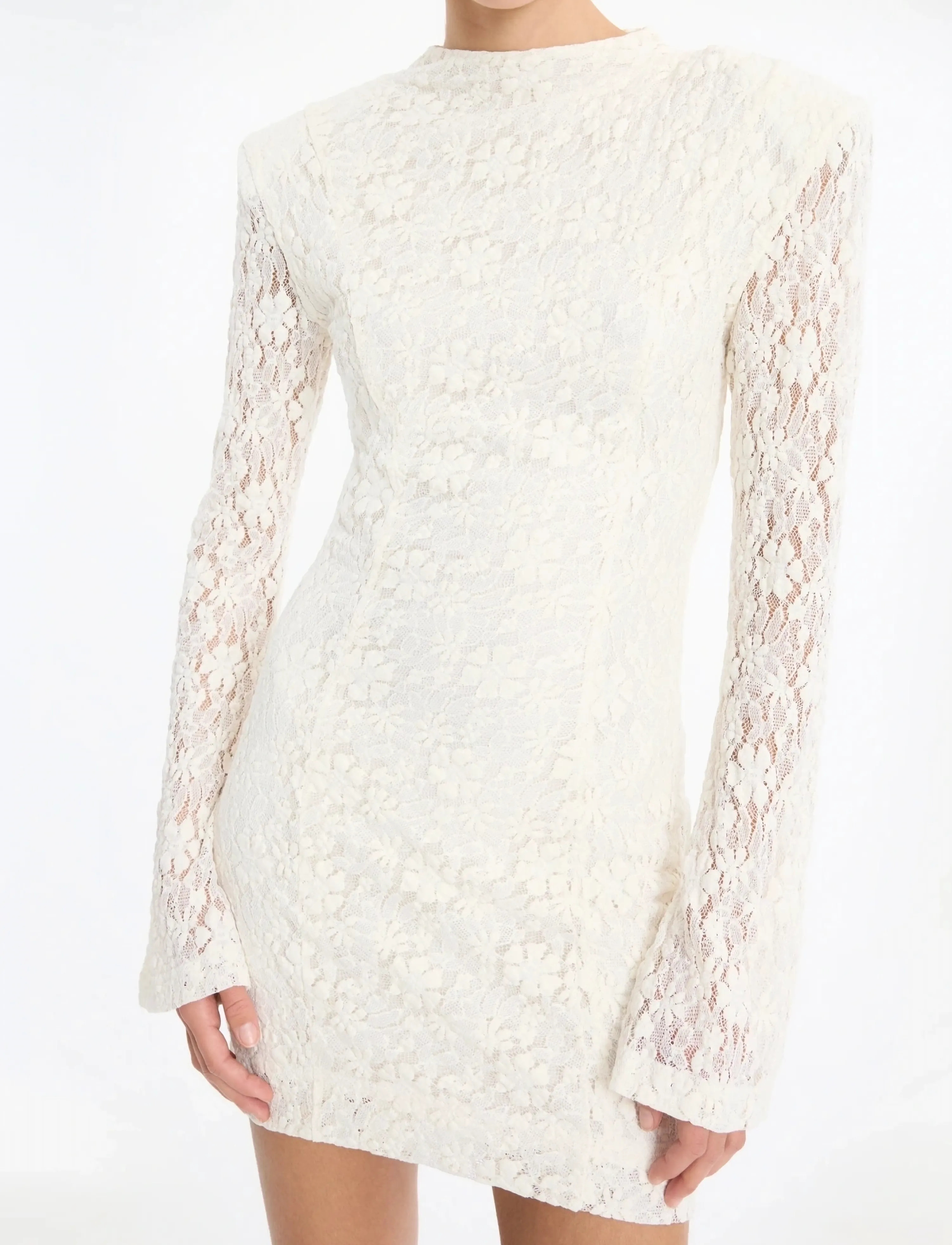 ROTATE - LACE LS MINI DRESS - cocktailklänningar - egret - 3