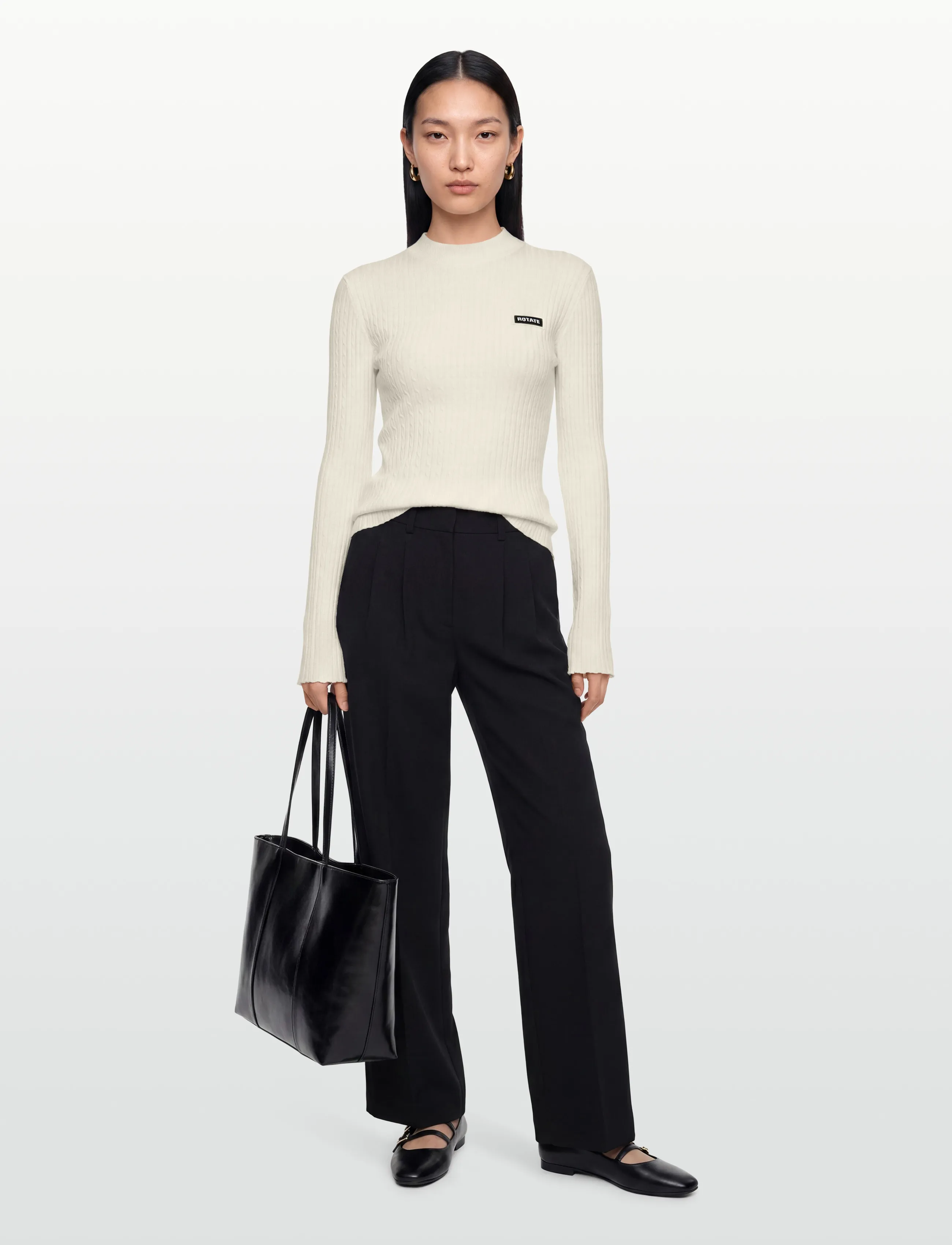 ROTATE Cable Tight Highneck, XL, Cream, Strik > Rullekrave, Dame