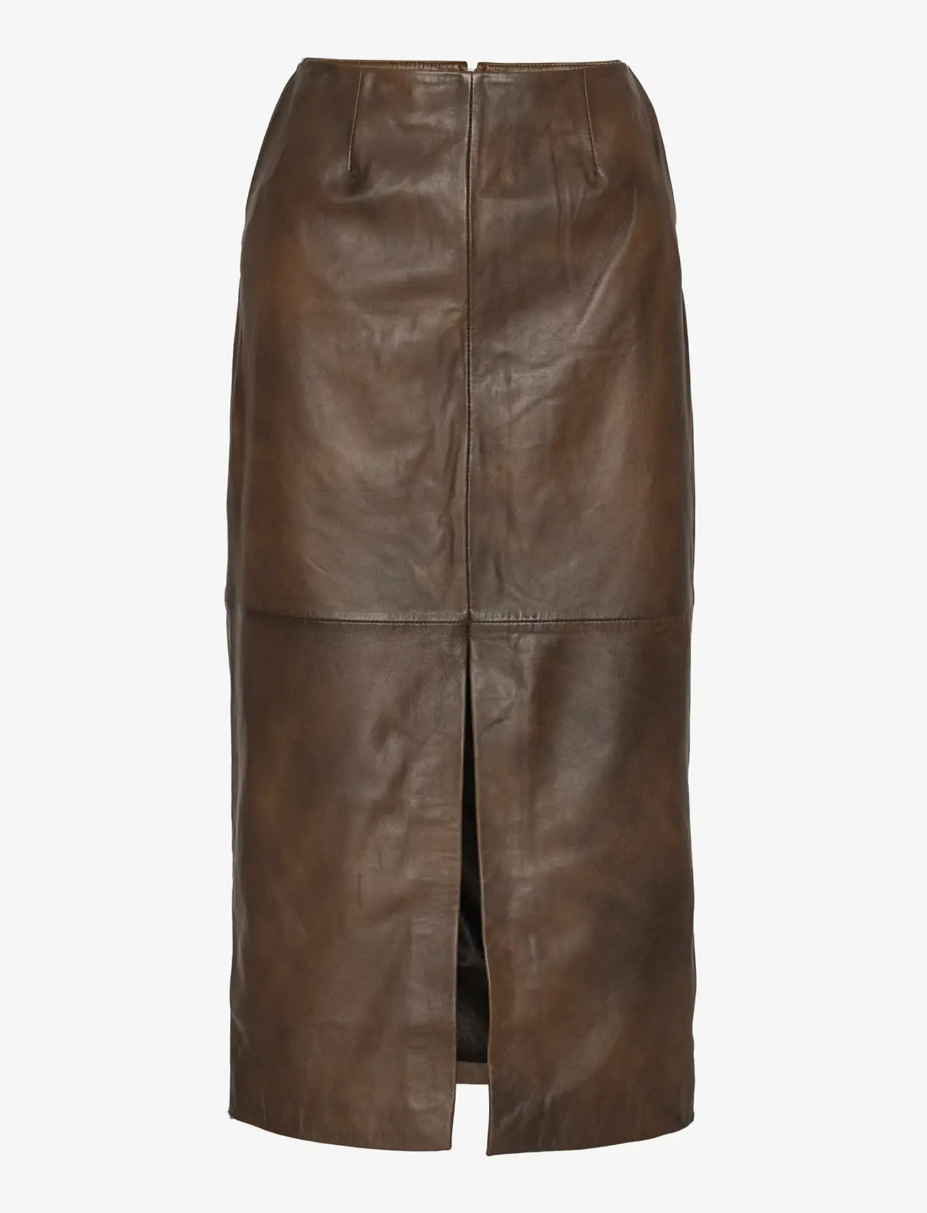 ROTATE Birger Christensen - LEATHER MIDI PENCIL SKIRT - leather skirts - potting soil - 1