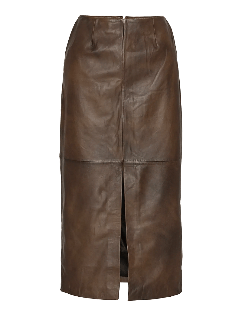 ROTATE Birger Christensen - LEATHER MIDI PENCIL SKIRT - leather skirts - potting soil - 1