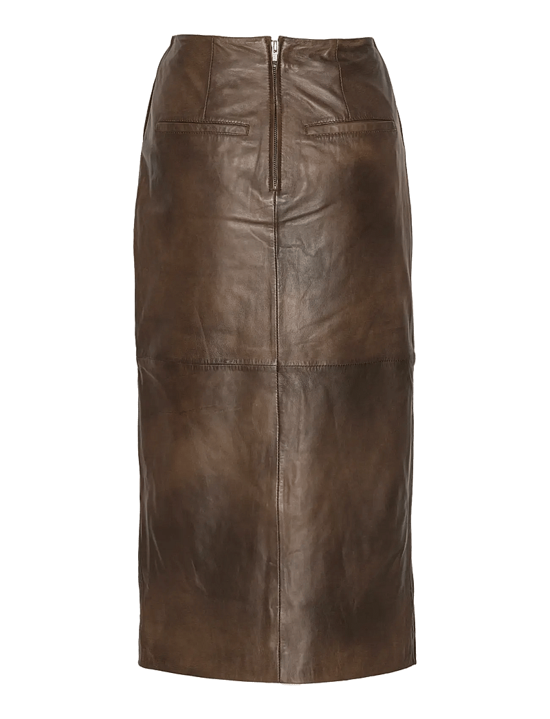 ROTATE Birger Christensen - LEATHER MIDI PENCIL SKIRT - leather skirts - potting soil - 2