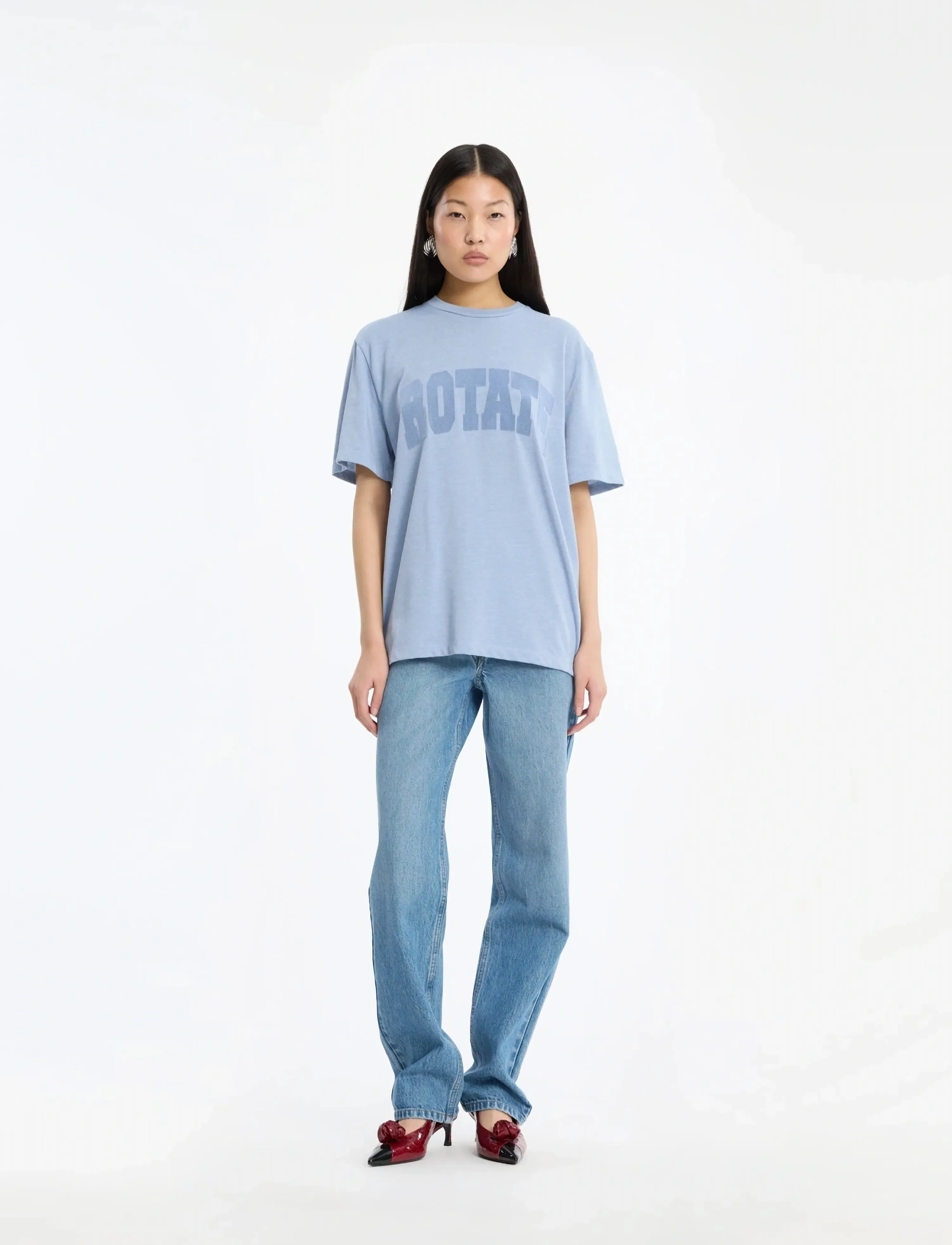 ROTATE Jersey Oversized T-Shirt, Kvinder, Printet Oversized T-Shirt, Blå, Str: L